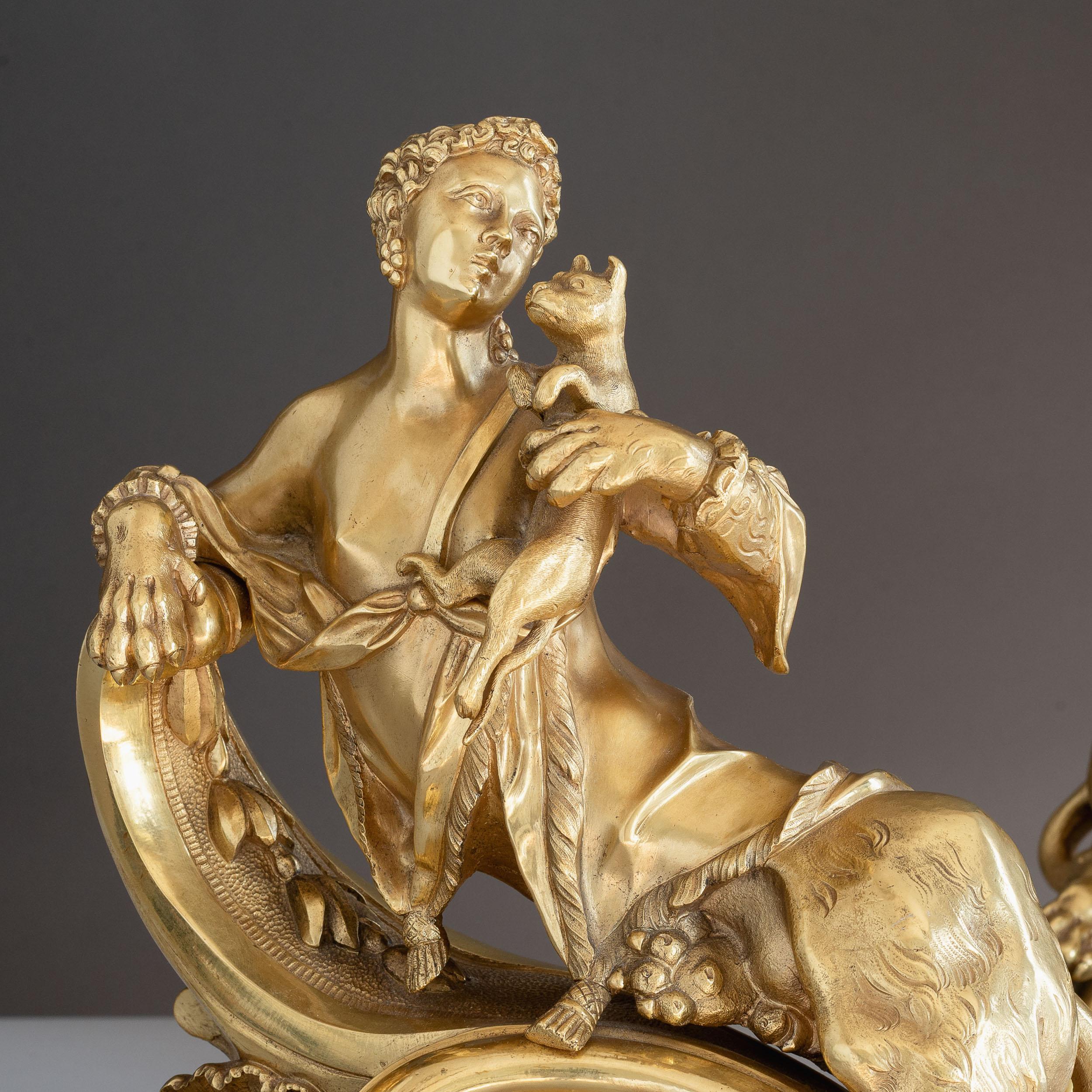 Coppia di Chenet francesi in stile Luigi XV con ormeggio, XIX secolo in vendita 5