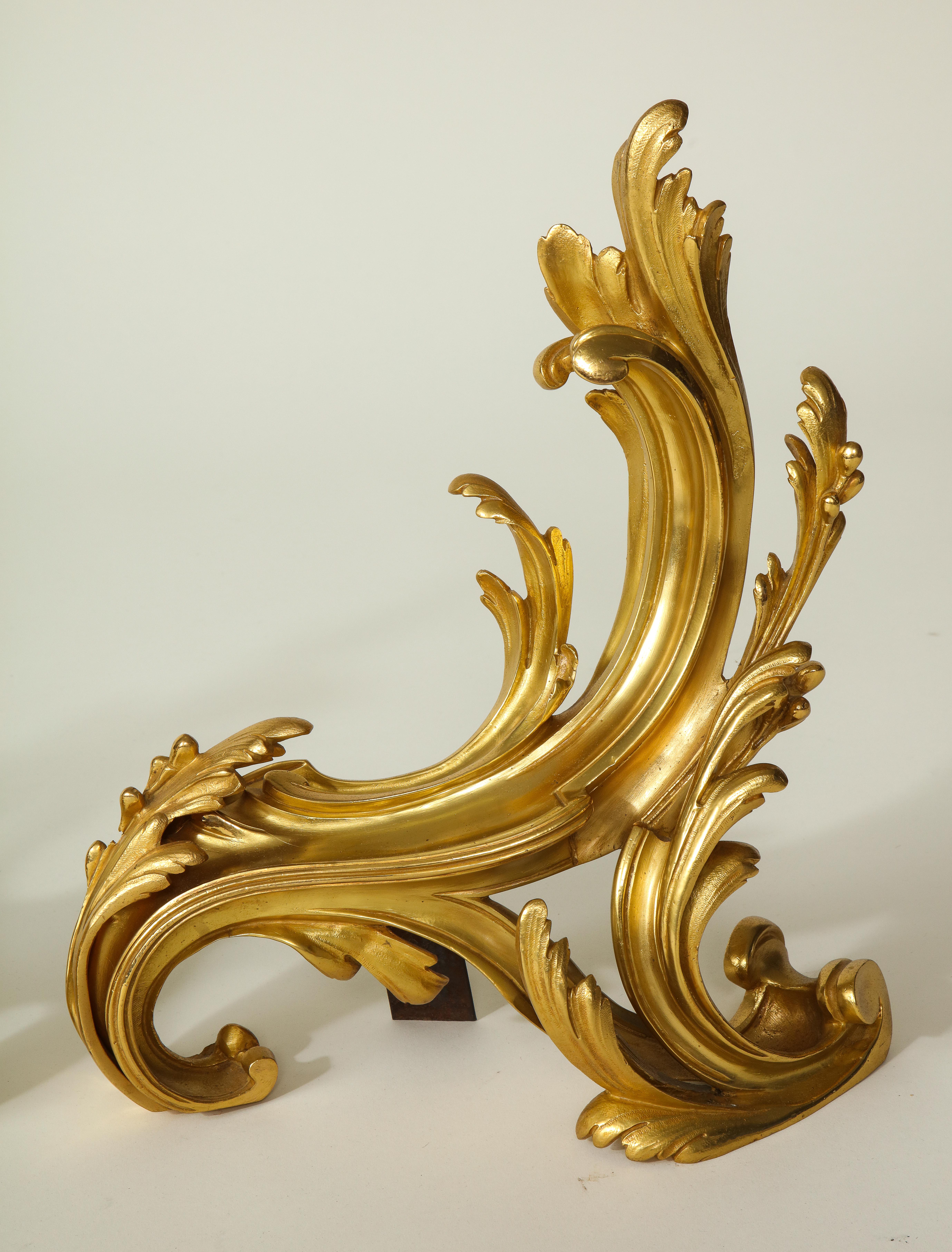 Rococo Revival Pair of French Louis XV Style Ormolu Chenets