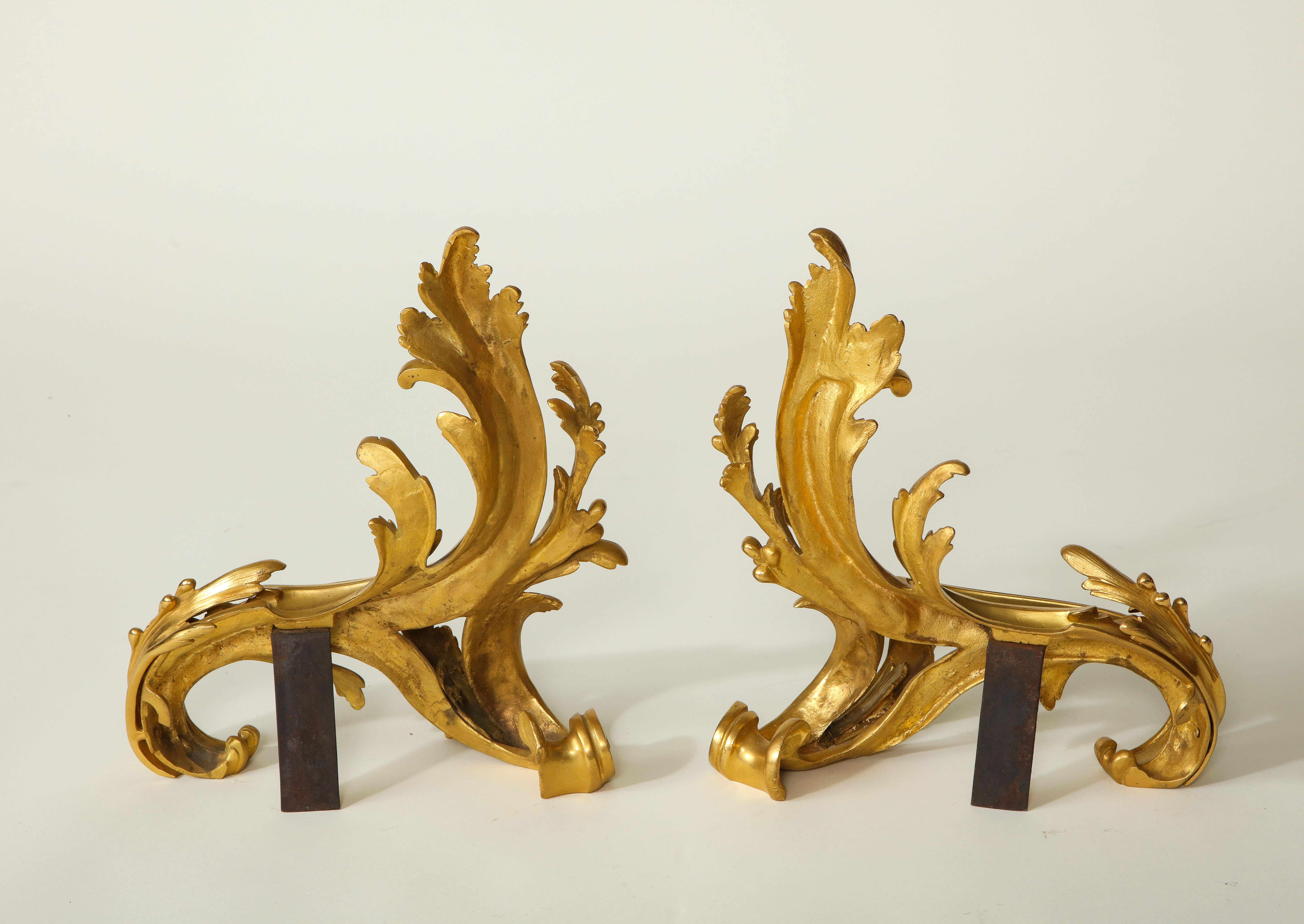 19th Century Pair of French Louis XV Style Ormolu Chenets