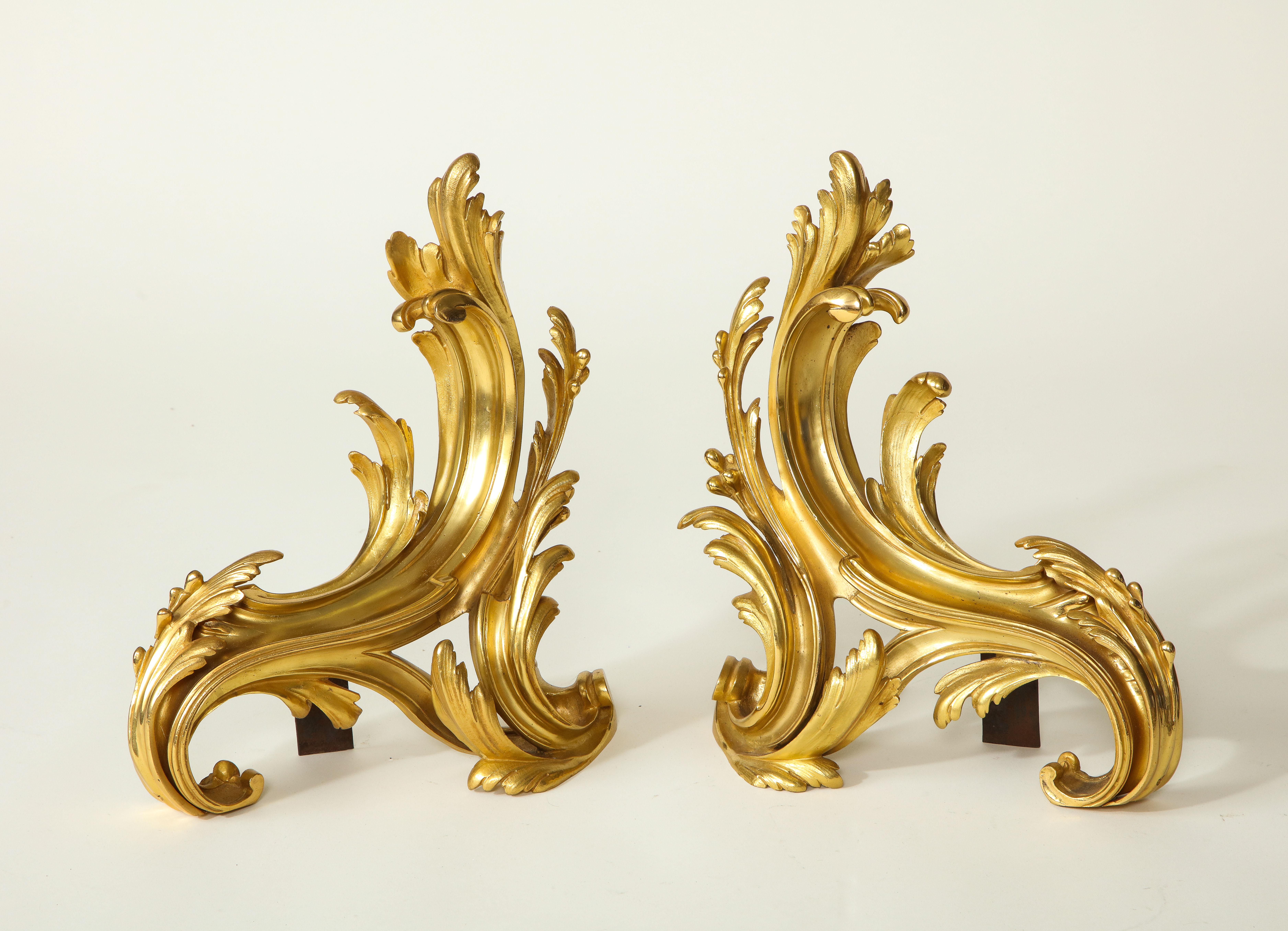 Pair of French Louis XV Style Ormolu Chenets 1