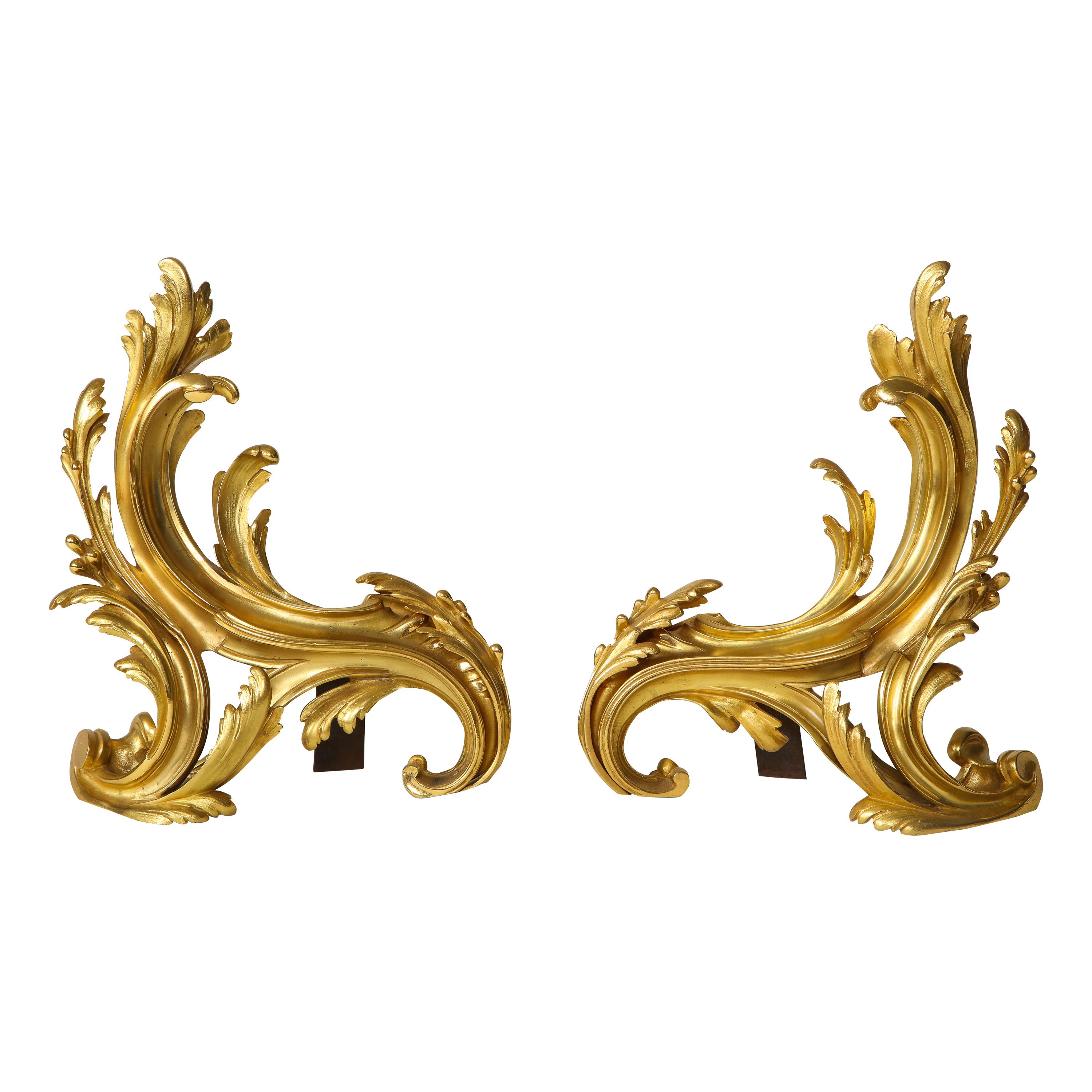 Pair of French Louis XV Style Ormolu Chenets