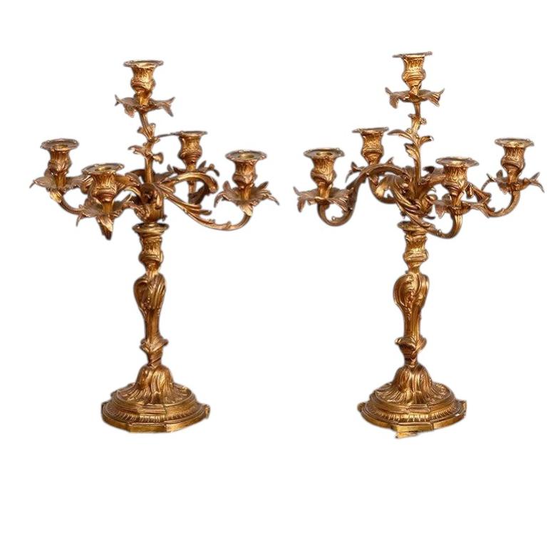 Pair of French Louis XV Style Ormolu Five-Light Candelabras