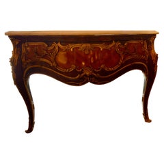 Pair of French Louis XV-Style ormolu mounted consoles with white marble