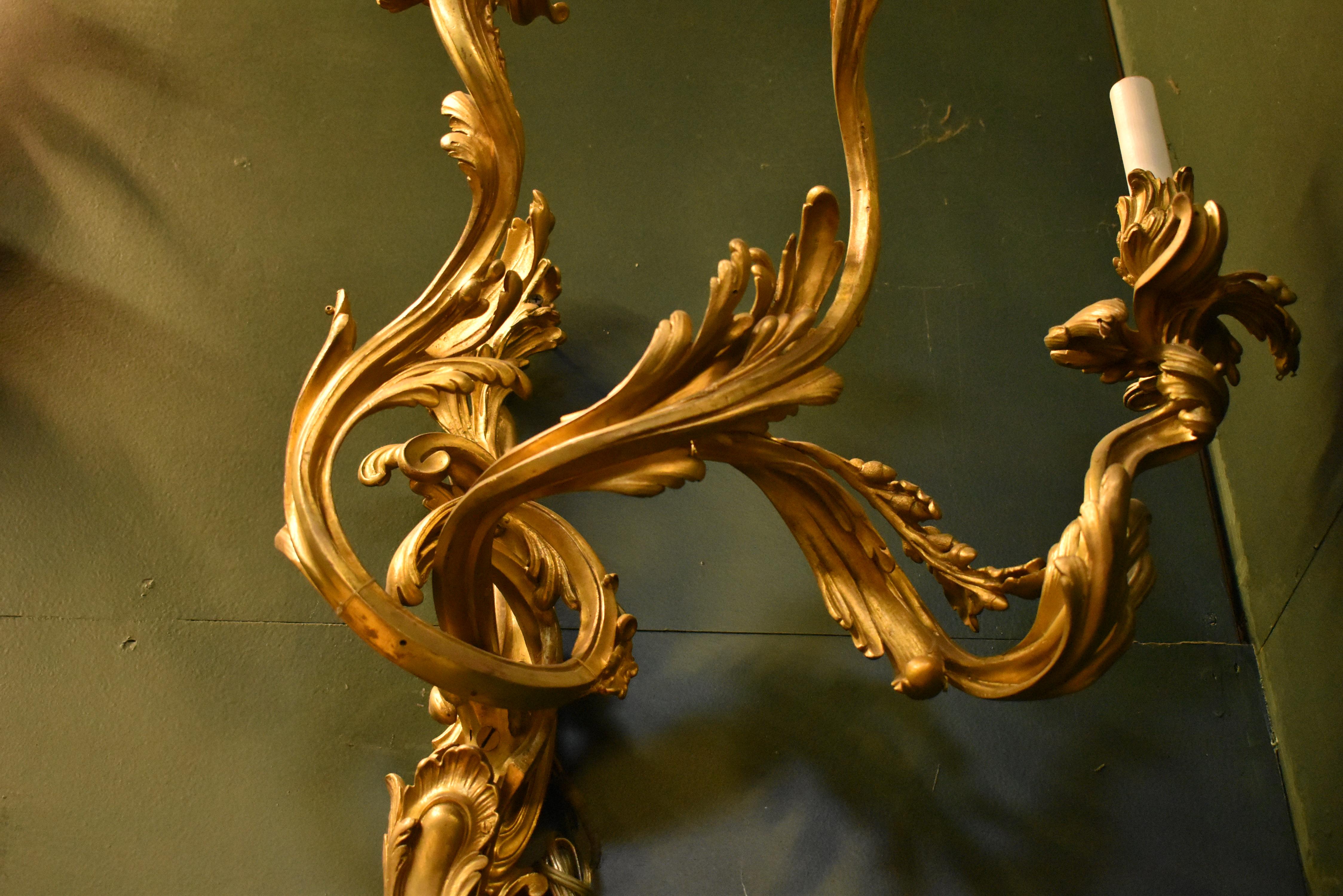 Pair of French Louis XV Style Ormolu Sconces, 19th Century 1