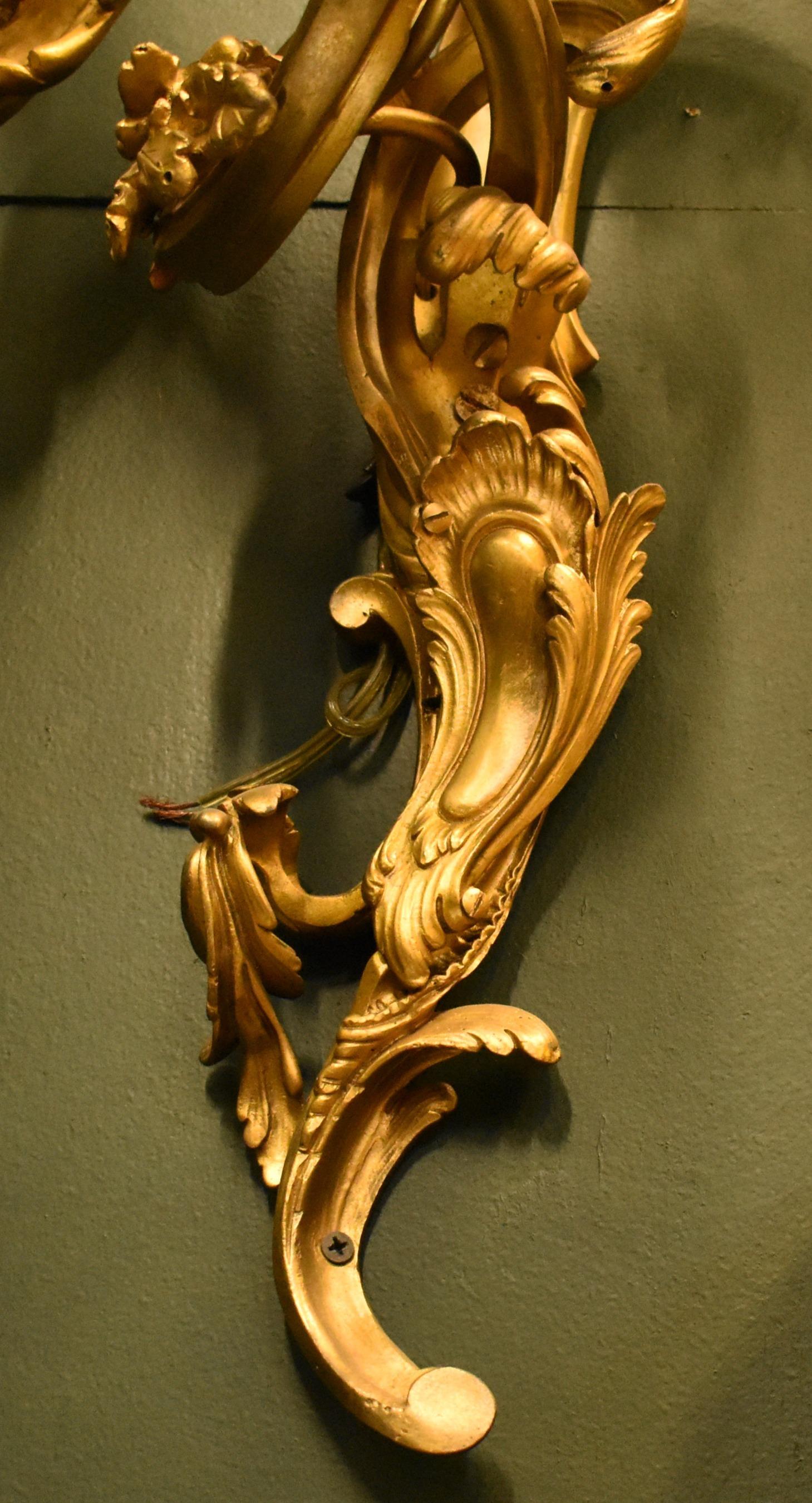 Pair of French Louis XV Style Ormolu Sconces, 19th Century 3