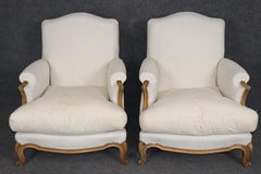 Pair of French Louis XV Style Oversized Upholstered Bergere Chairs C. 1920's