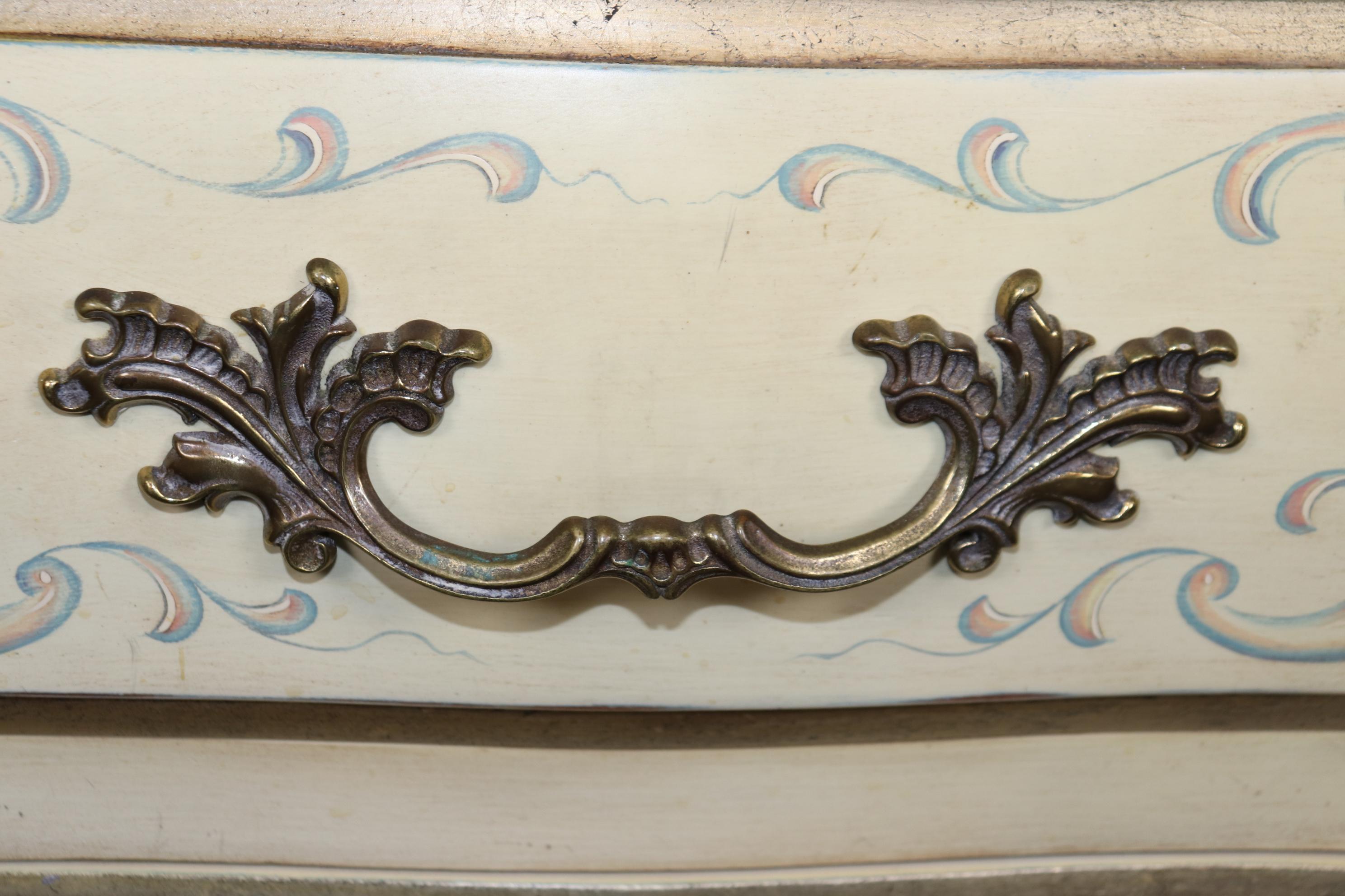 Pair of French Louis XV Style Paint Decorated Karges Nightstands Circa 1960s Era 4