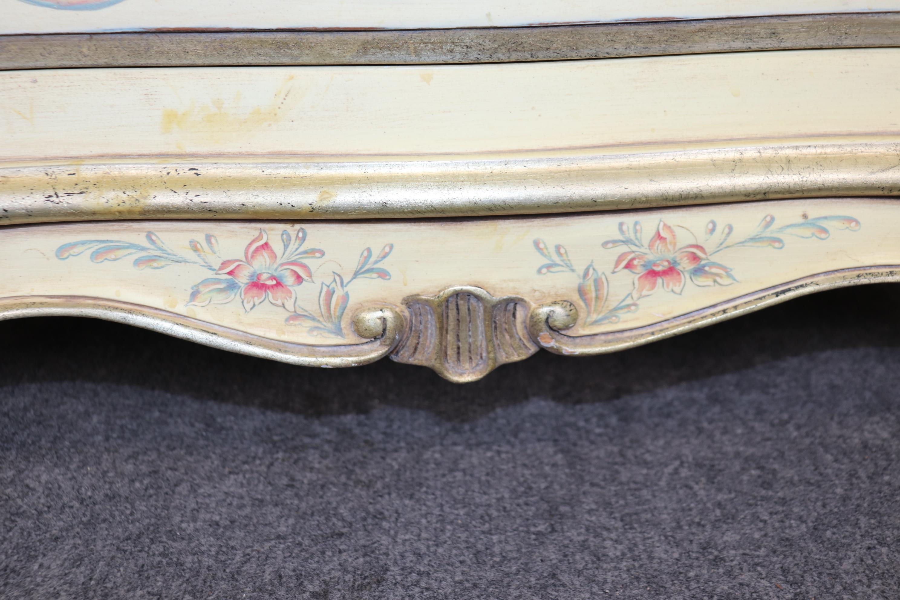 Pair of French Louis XV Style Paint Decorated Karges Nightstands Circa 1960s Era 5
