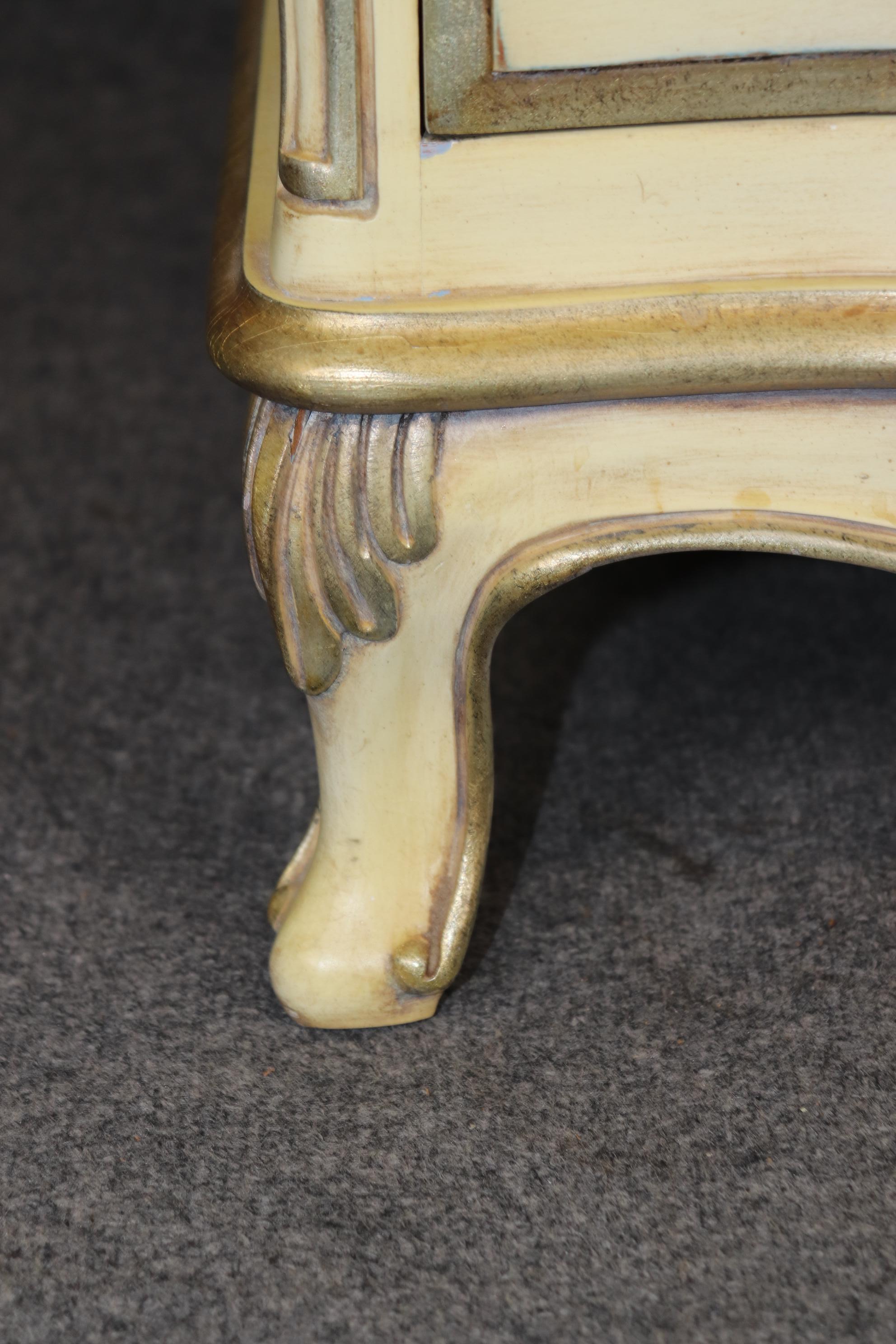 Pair of French Louis XV Style Paint Decorated Karges Nightstands Circa 1960s Era 3