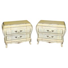 Vintage Pair of French Louis XV Style Paint Decorated Karges Nightstands Circa 1960s Era