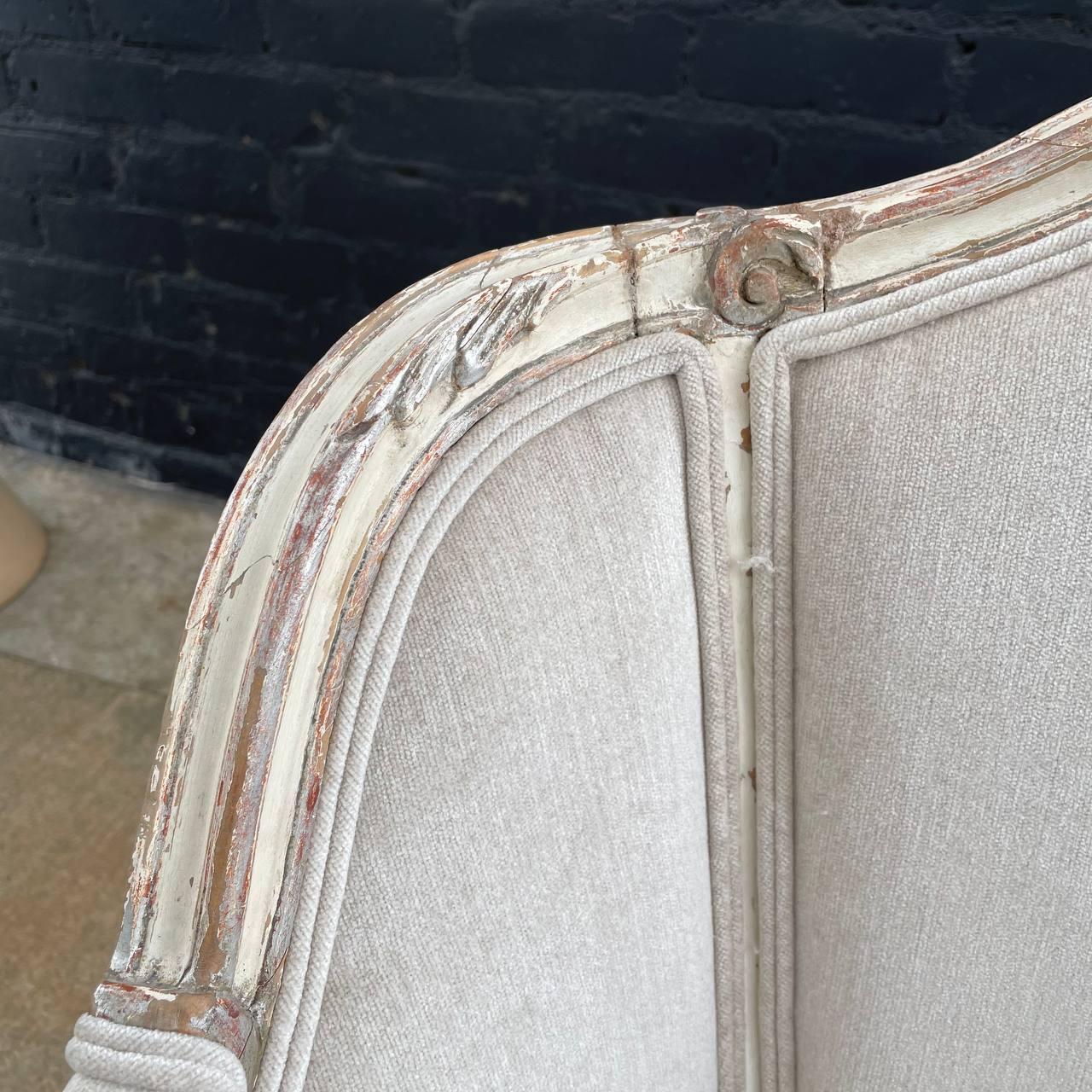 Pair of French Louis XV style Painted and Parcel-Gilt Armchairs For Sale 5