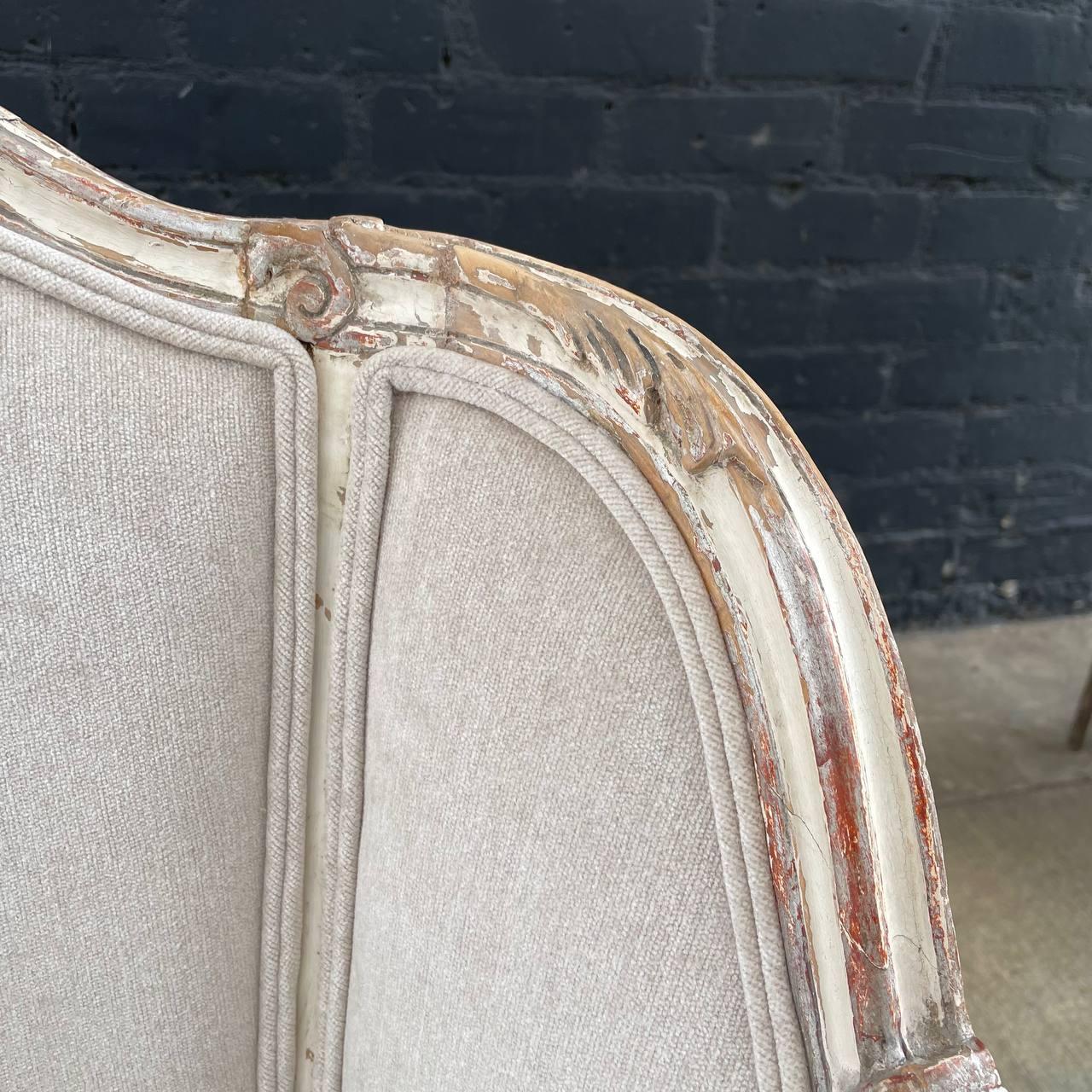 Pair of French Louis XV style Painted and Parcel-Gilt Armchairs For Sale 6