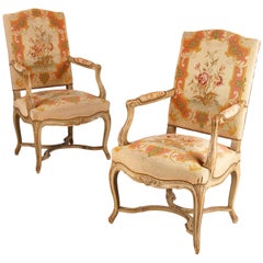 Pair of French Louis XV Style Painted Armchairs, circa 1920s
