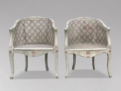 Pair of French Louis XV Style Painted Cane Bergère Armchairs