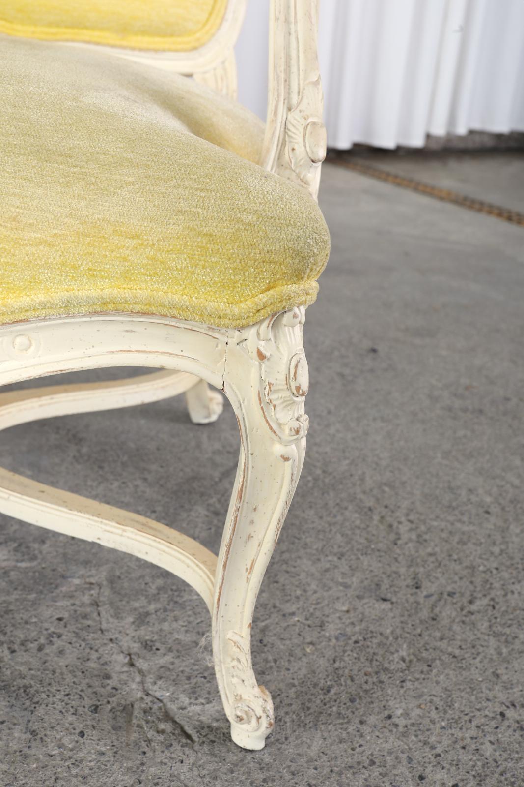 Pair of French Louis XV Style Painted Fauteuil Armchairs For Sale 5