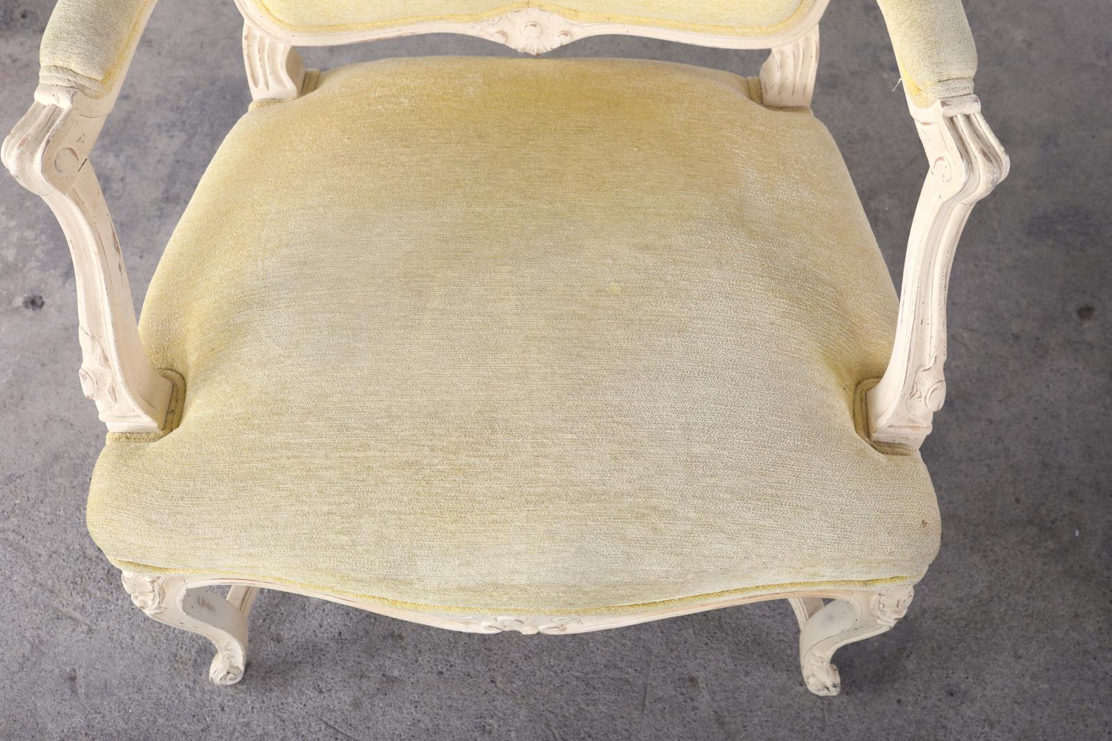 Pair of French Louis XV Style Painted Fauteuil Armchairs For Sale 8