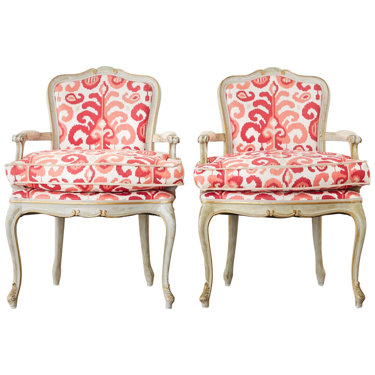 Pair of French Louis XV Style Painted Fauteuil Armchairs