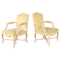 Vintage Pair of French Louis XV Style Painted Fauteuil Armchairs
