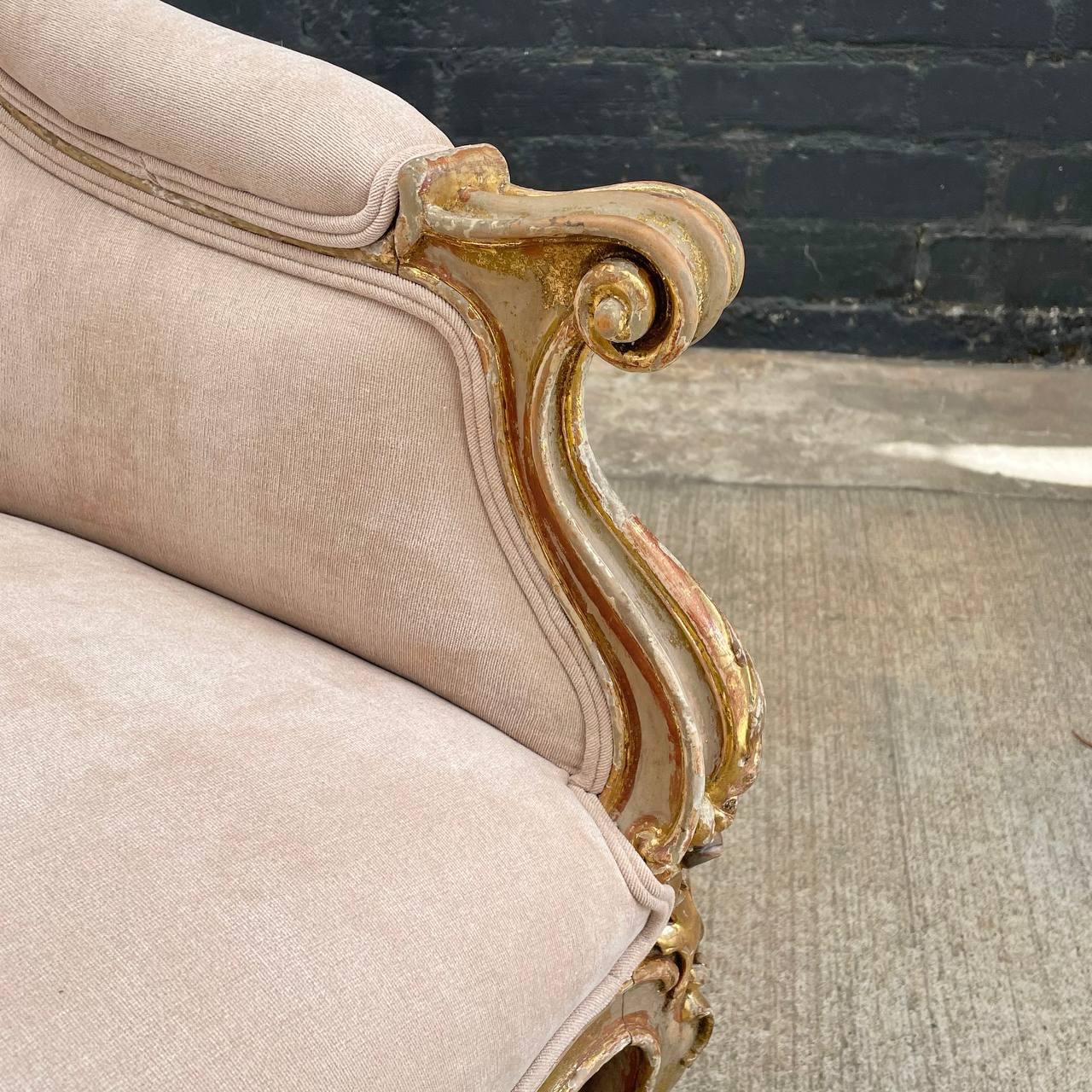 Pair of French Louis XV Style Painted & Parcel-Gilt Armchairs  For Sale 7