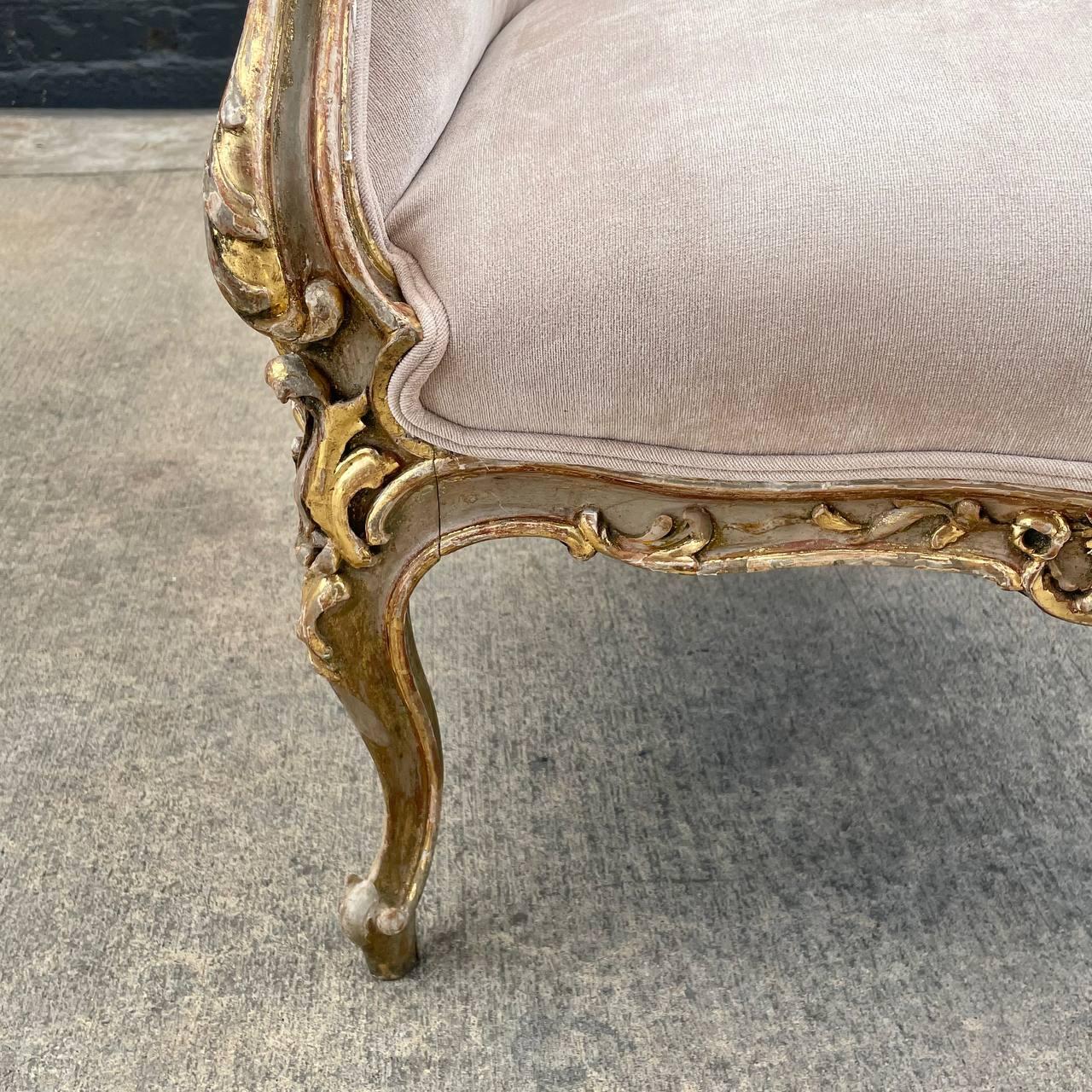 Pair of French Louis XV Style Painted & Parcel-Gilt Armchairs  For Sale 11