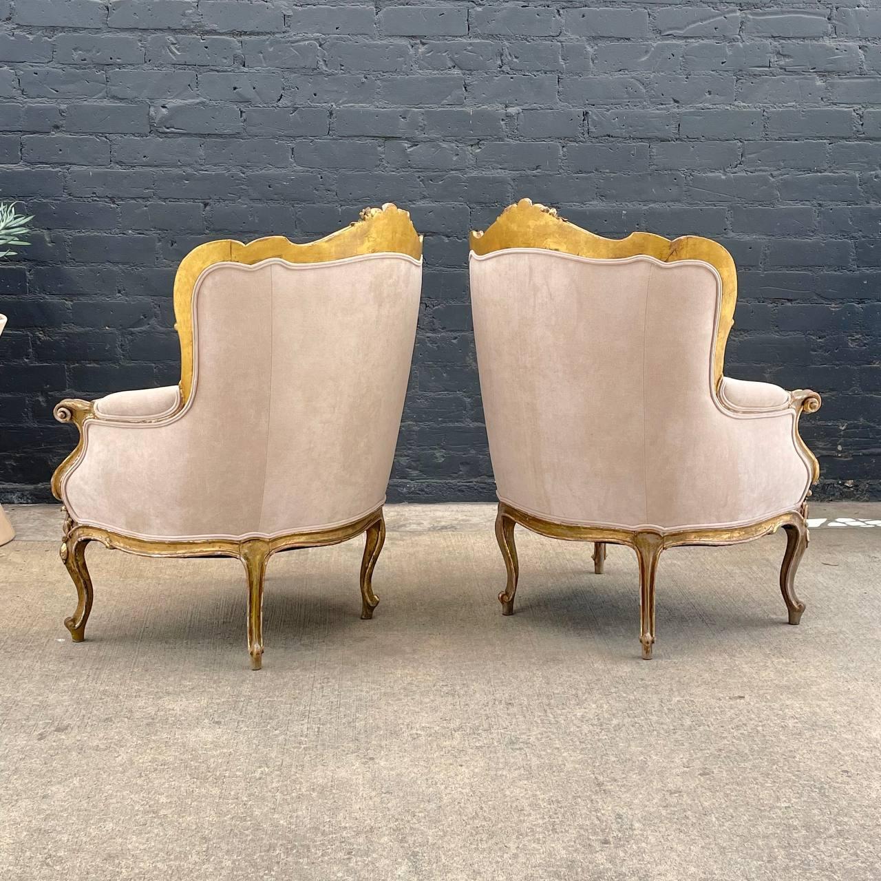 Pair of French Louis XV Style Painted & Parcel-Gilt Armchairs  For Sale 1