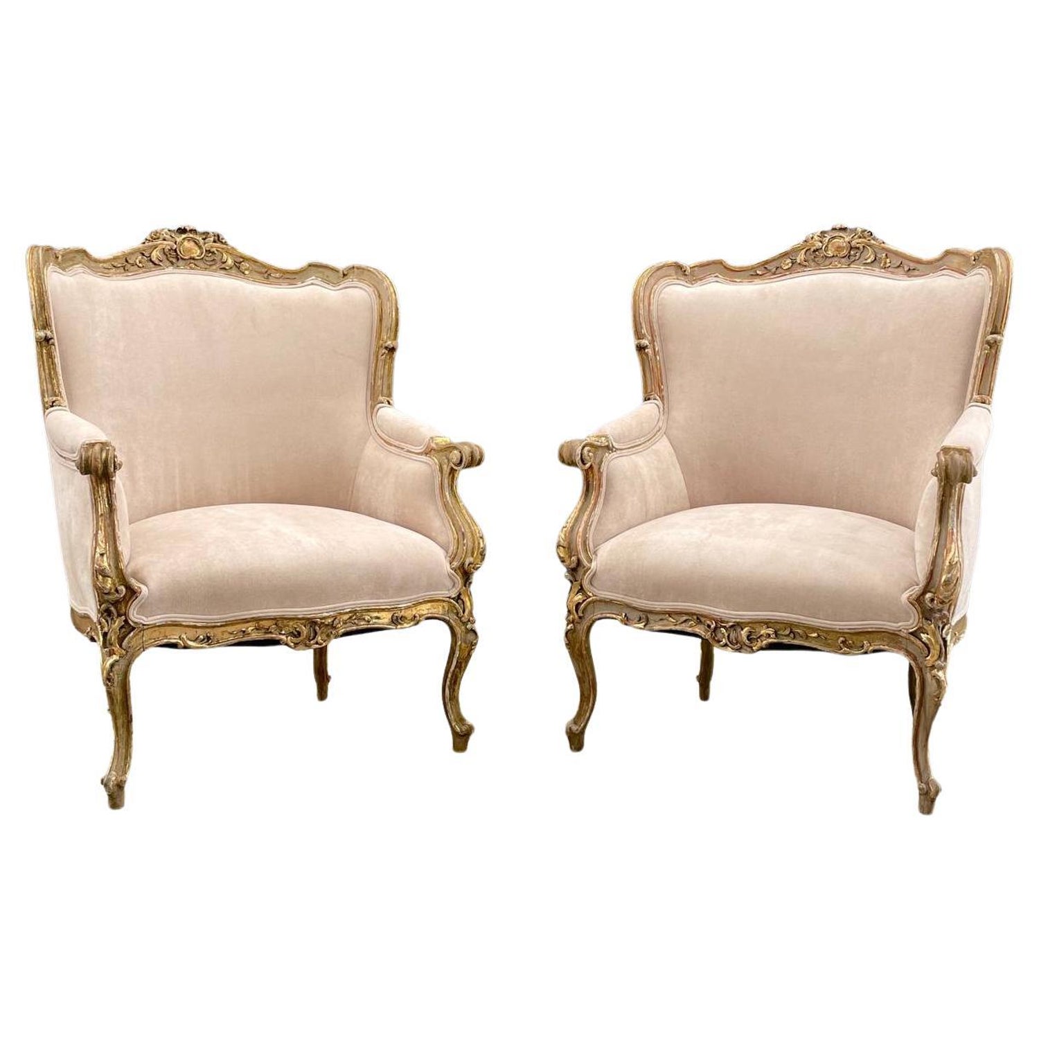 French Louis XV-Style Chair, Parcel-Gilt and Cream Paint, Fortuny Fabric at  1stDibs