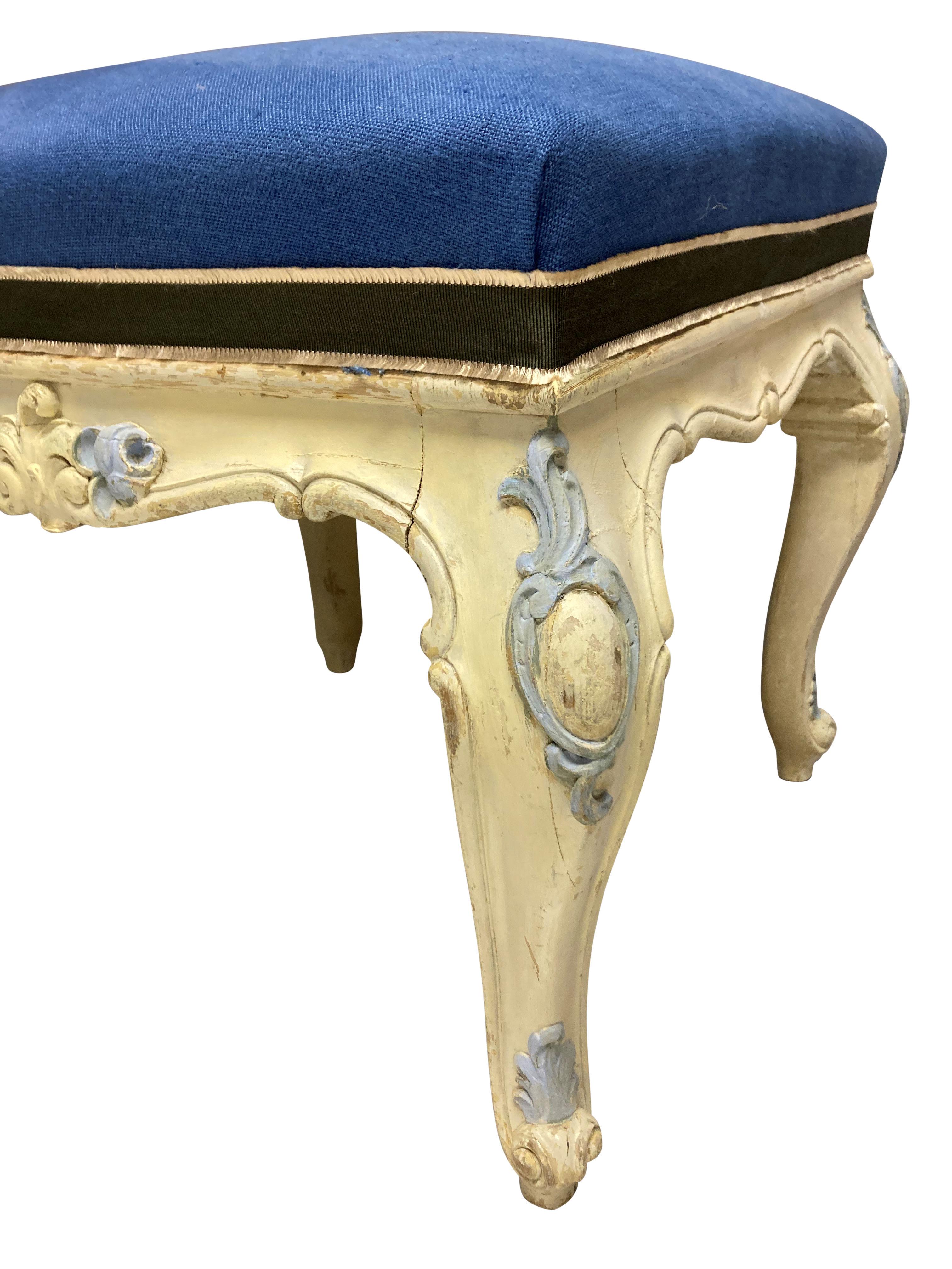 Beech Pair Of French Louis XV Style Painted Stools For Sale