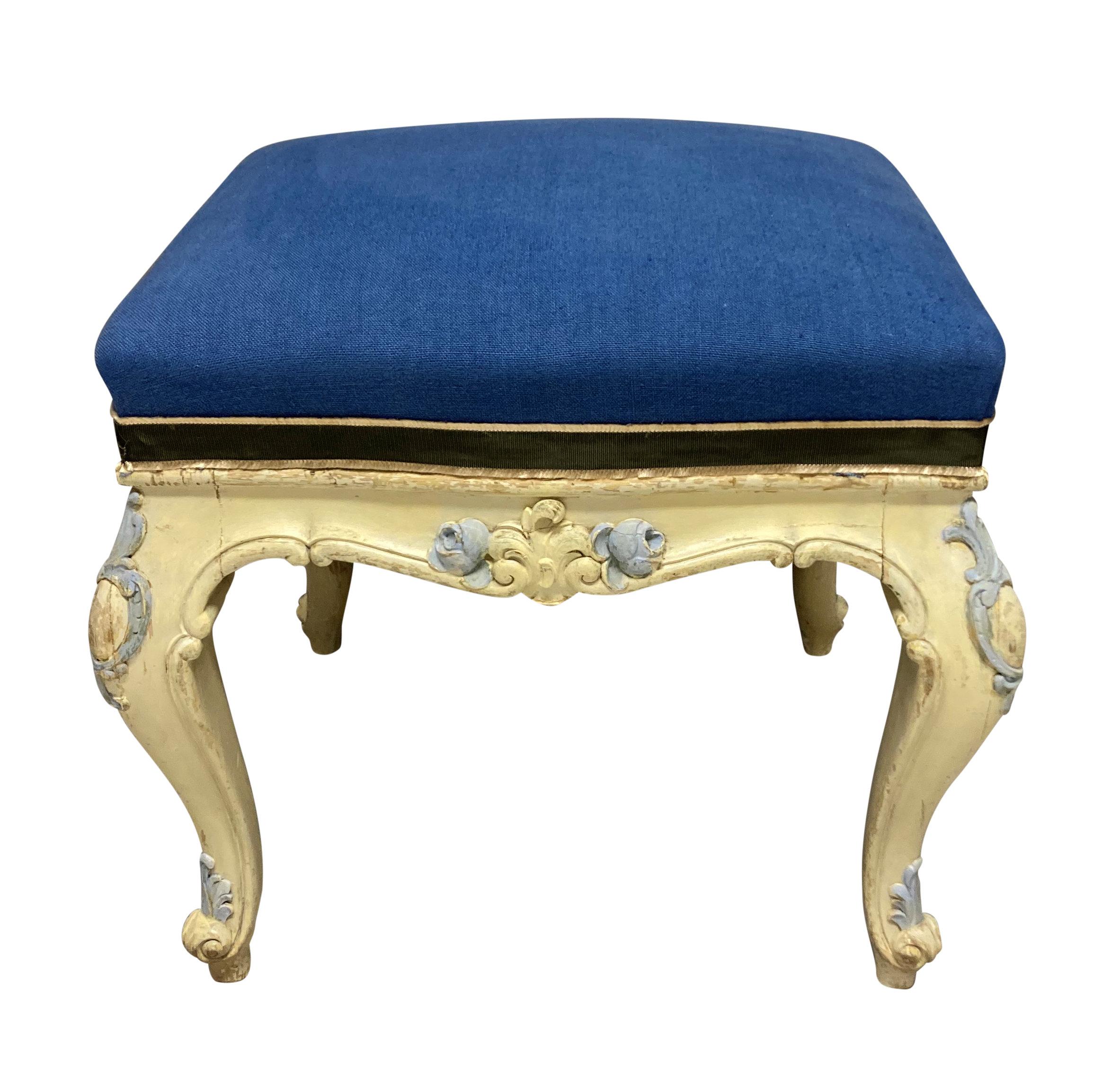 Pair Of French Louis XV Style Painted Stools For Sale 1