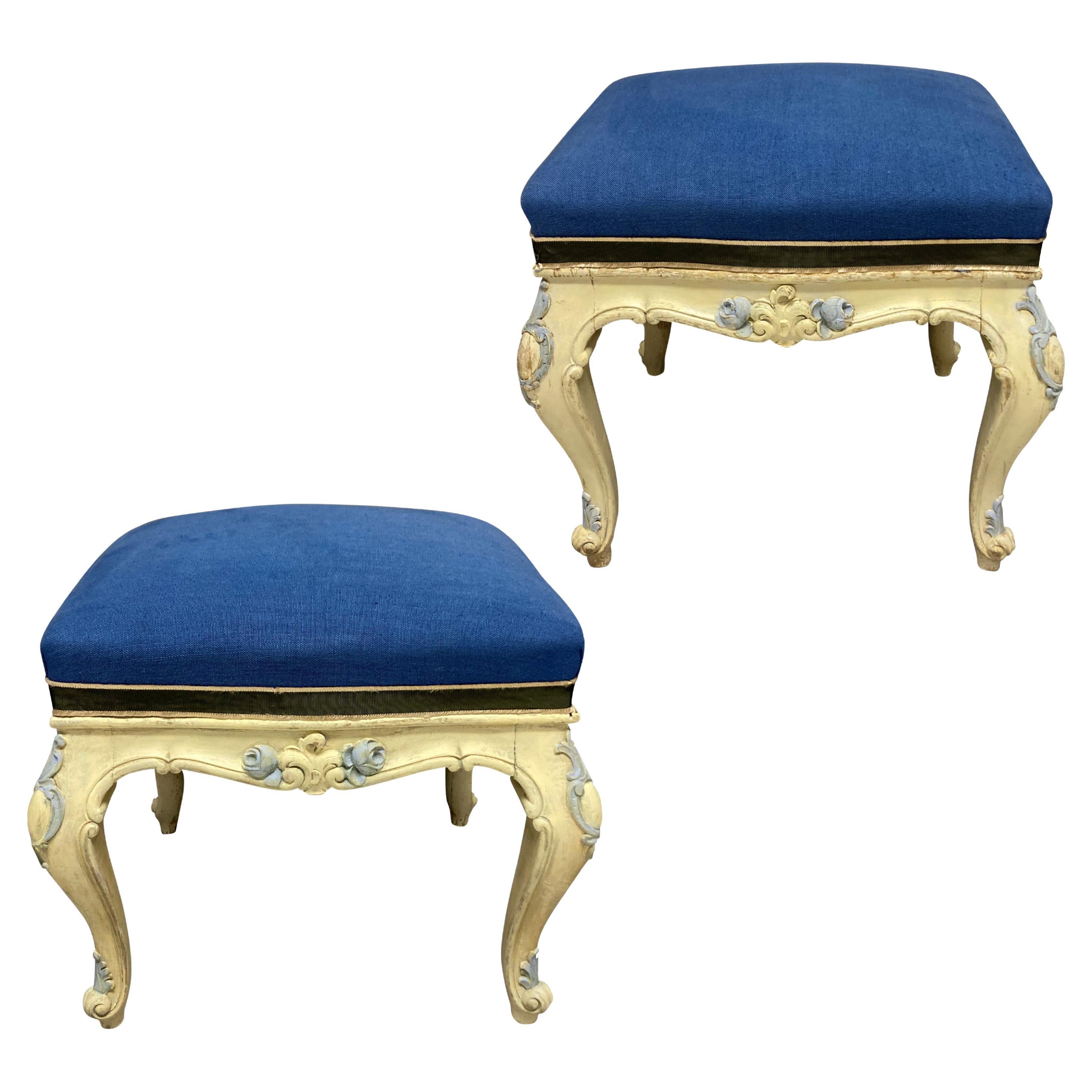 Pair Of French Louis XV Style Painted Stools