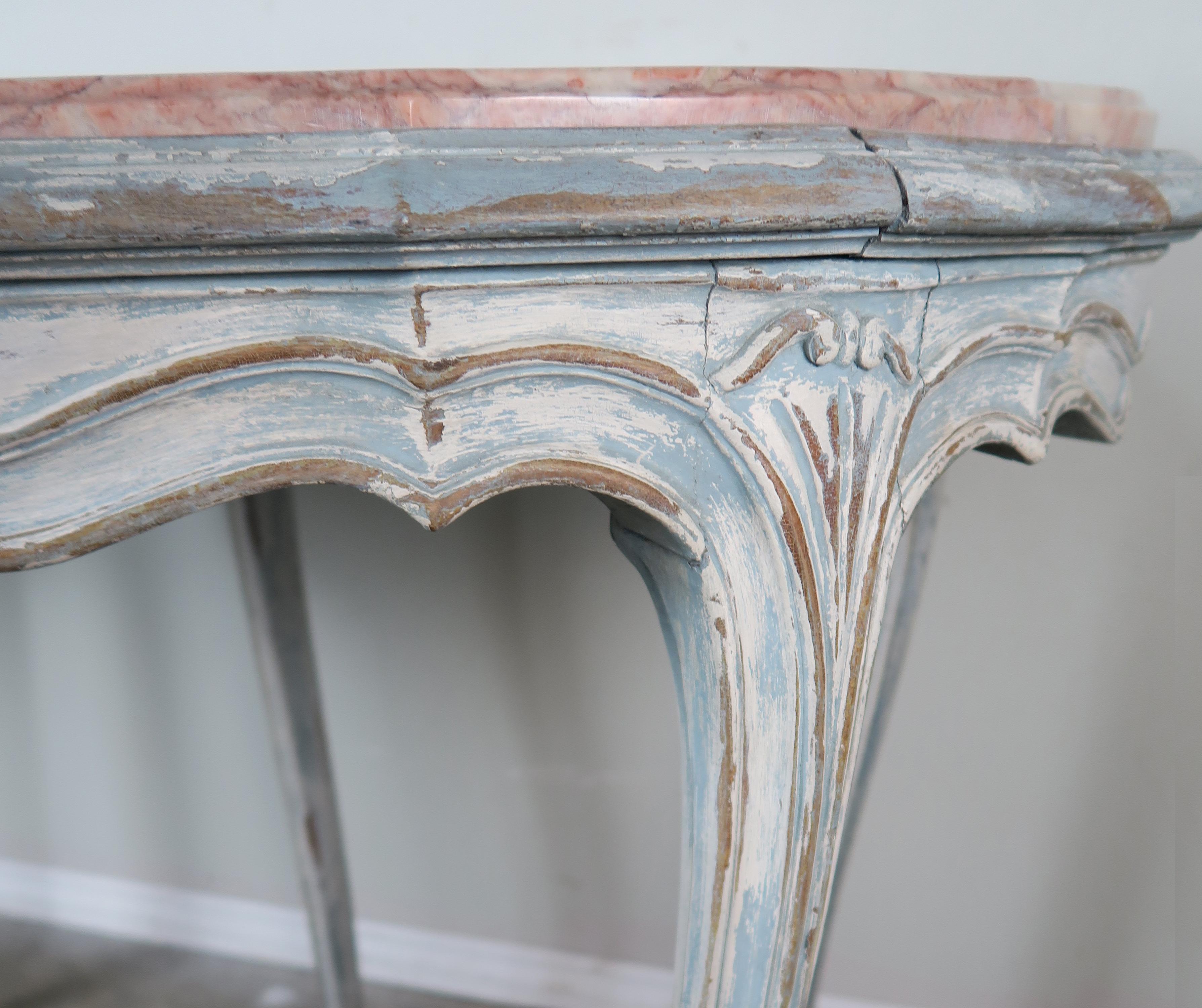 Mid-20th Century Pair of French Louis XV Style Painted Tables with Marble Tops