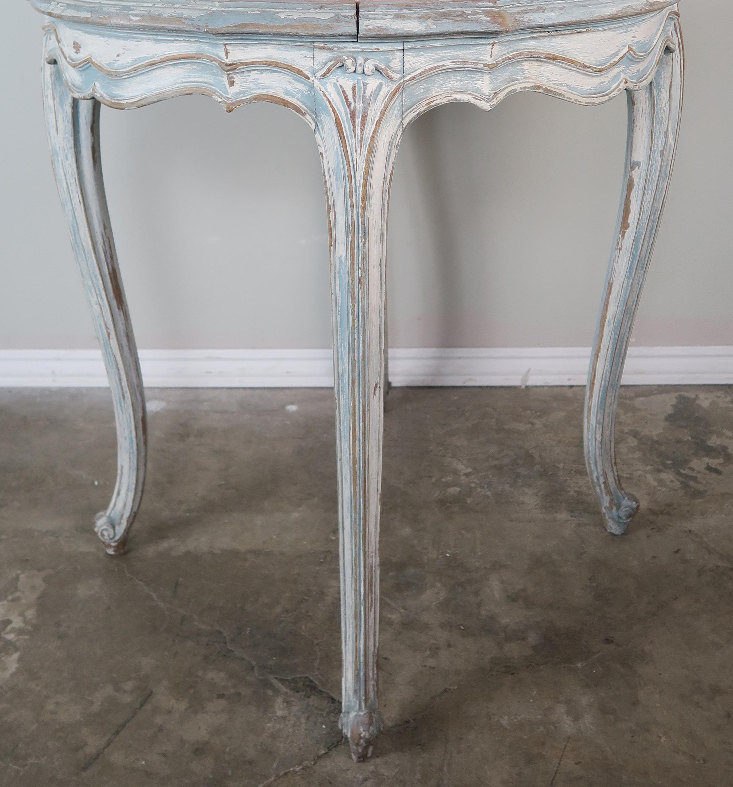 Pair of French Louis XV Style Painted Tables with Marble Tops 1