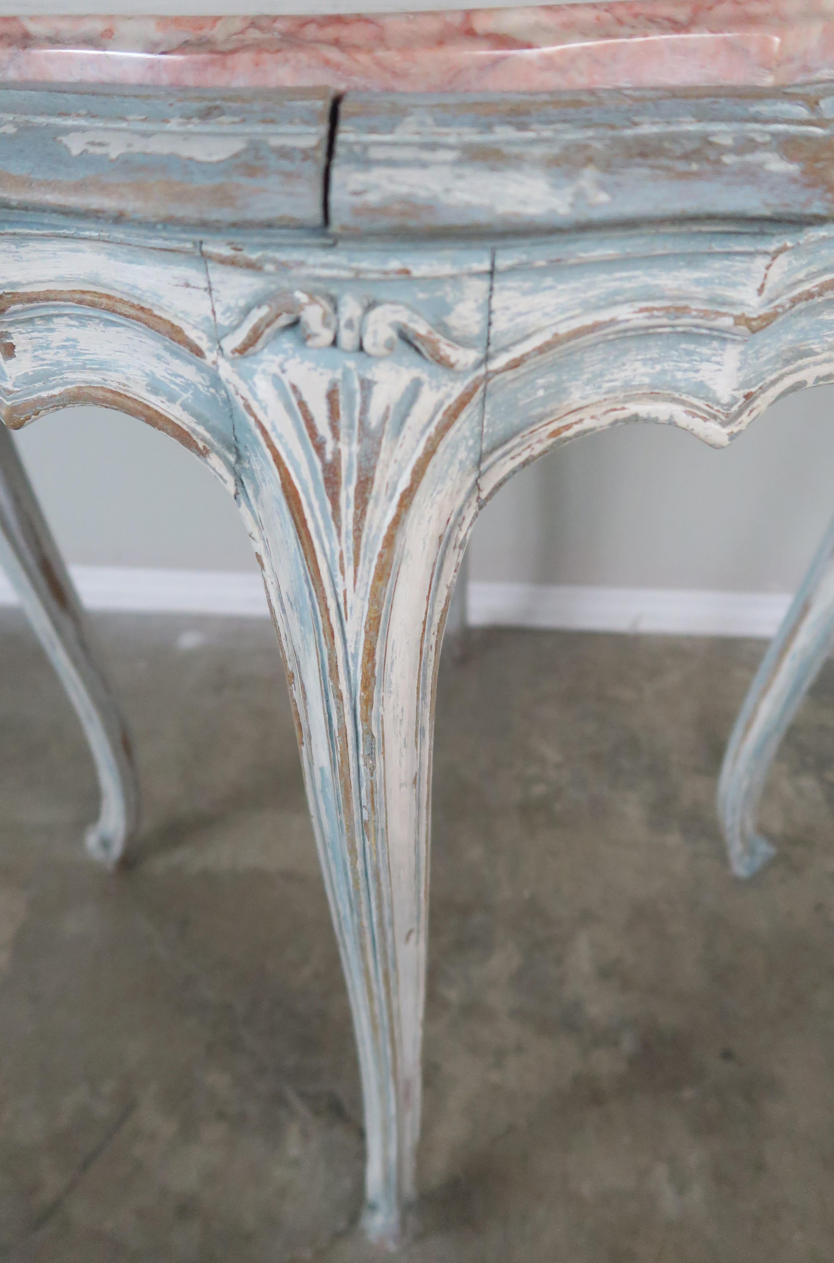 Pair of French Louis XV Style Painted Tables with Marble Tops 4