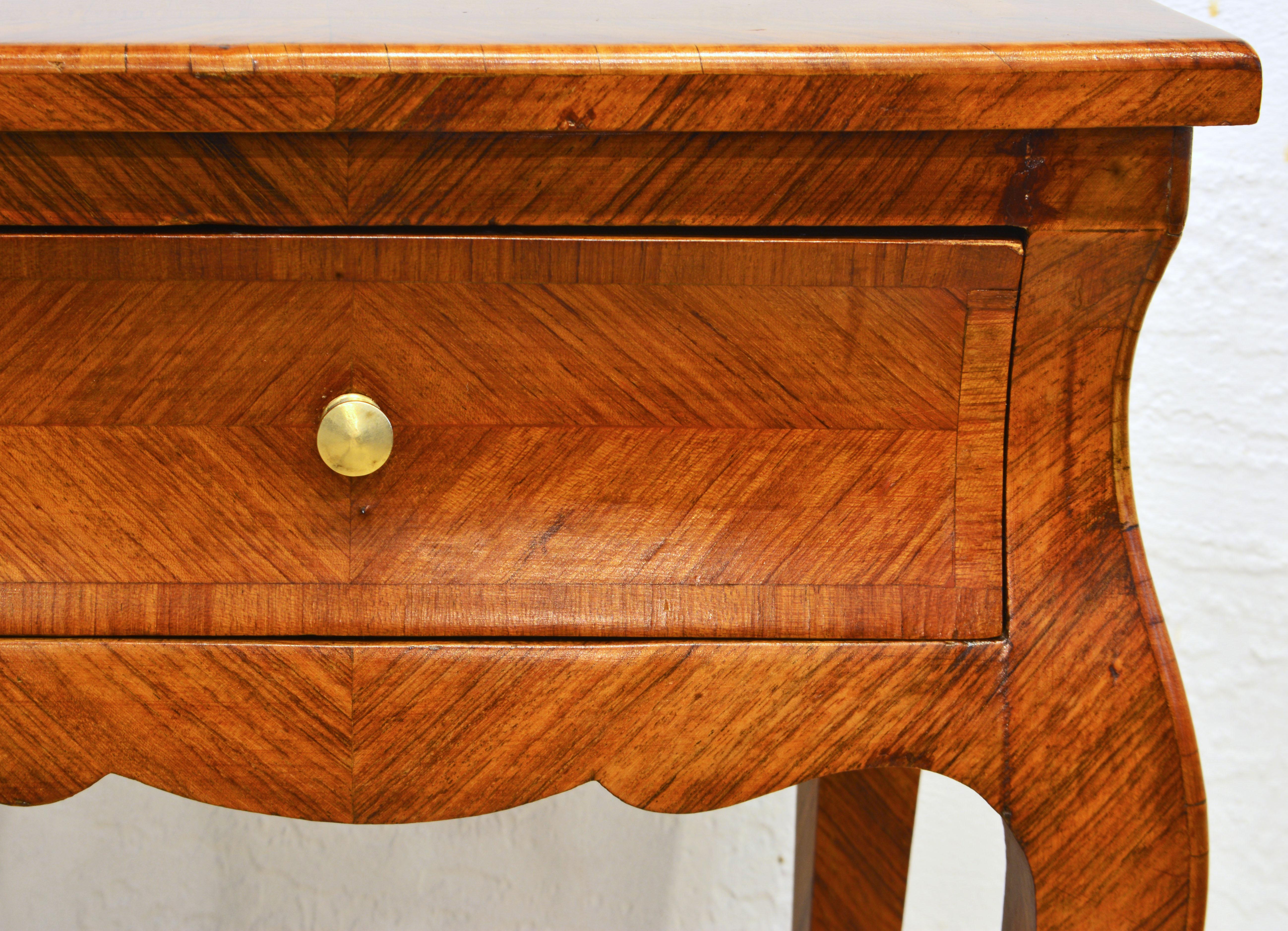 Pair of French Louis XV Style Petite Parquetry Kingwood Commodes 1