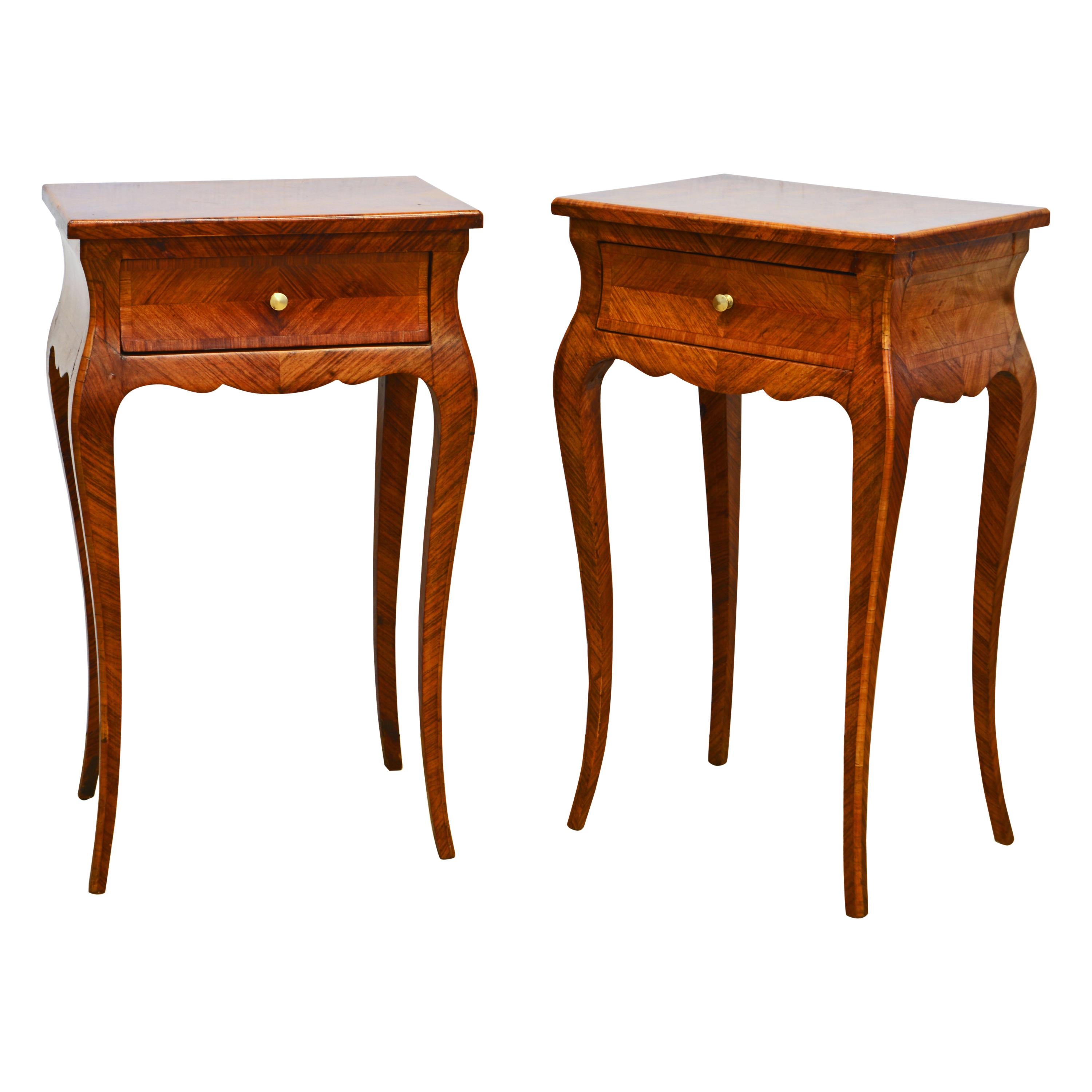 Pair of French Louis XV Style Petite Parquetry Kingwood Commodes