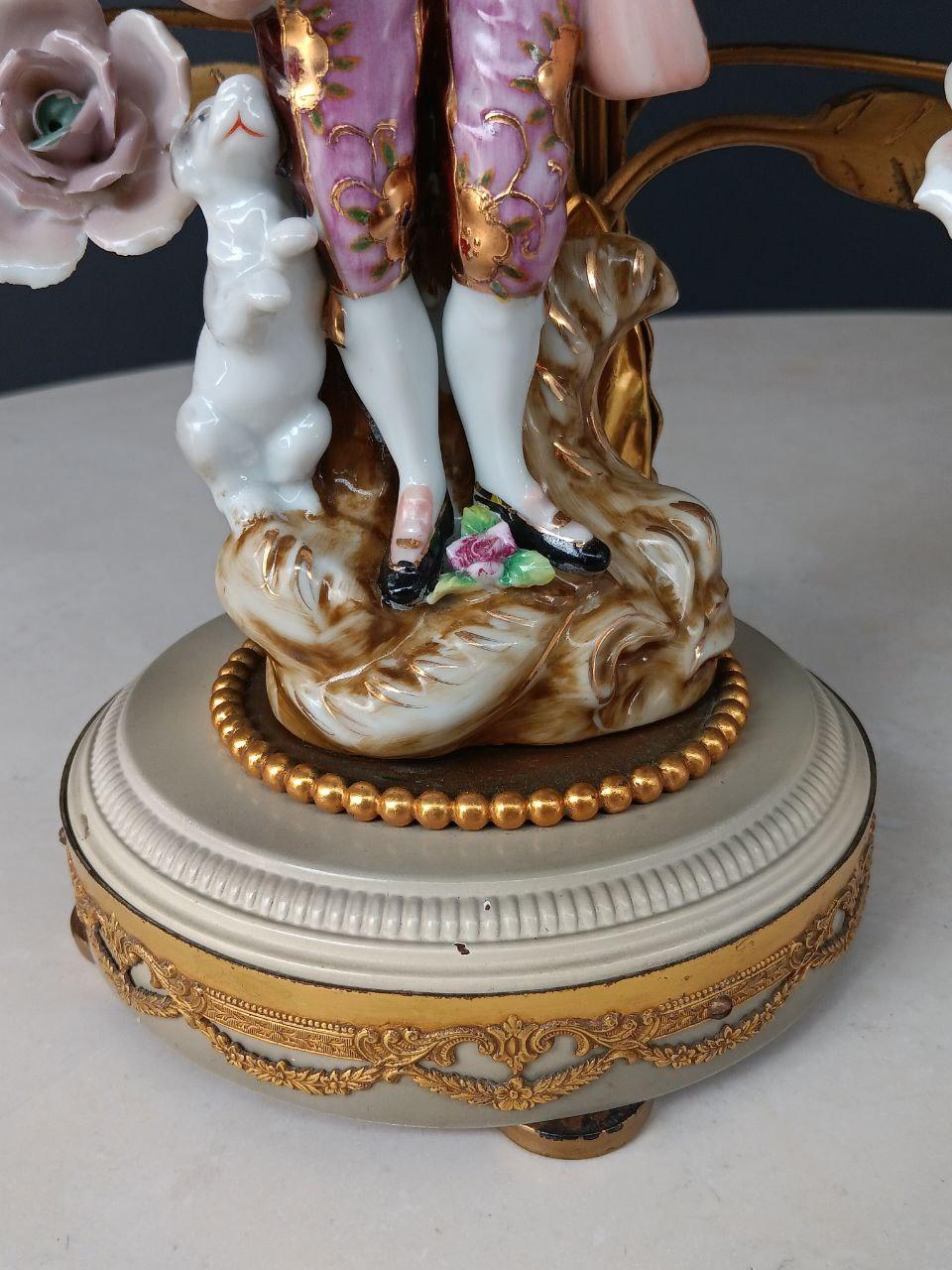 Pair of French Louis XV-Style Porcelain Provincial Figural Lamps For Sale 1
