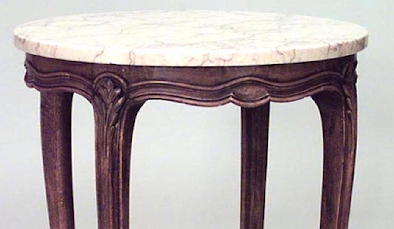 Pair of French Louis XV Small Walnut and Marble End Tables In Good Condition For Sale In New York, NY