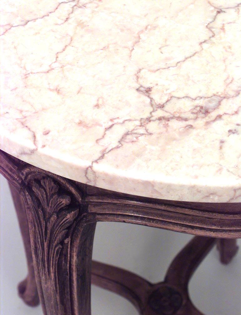 20th Century Pair of French Louis XV Small Walnut and Marble End Tables For Sale