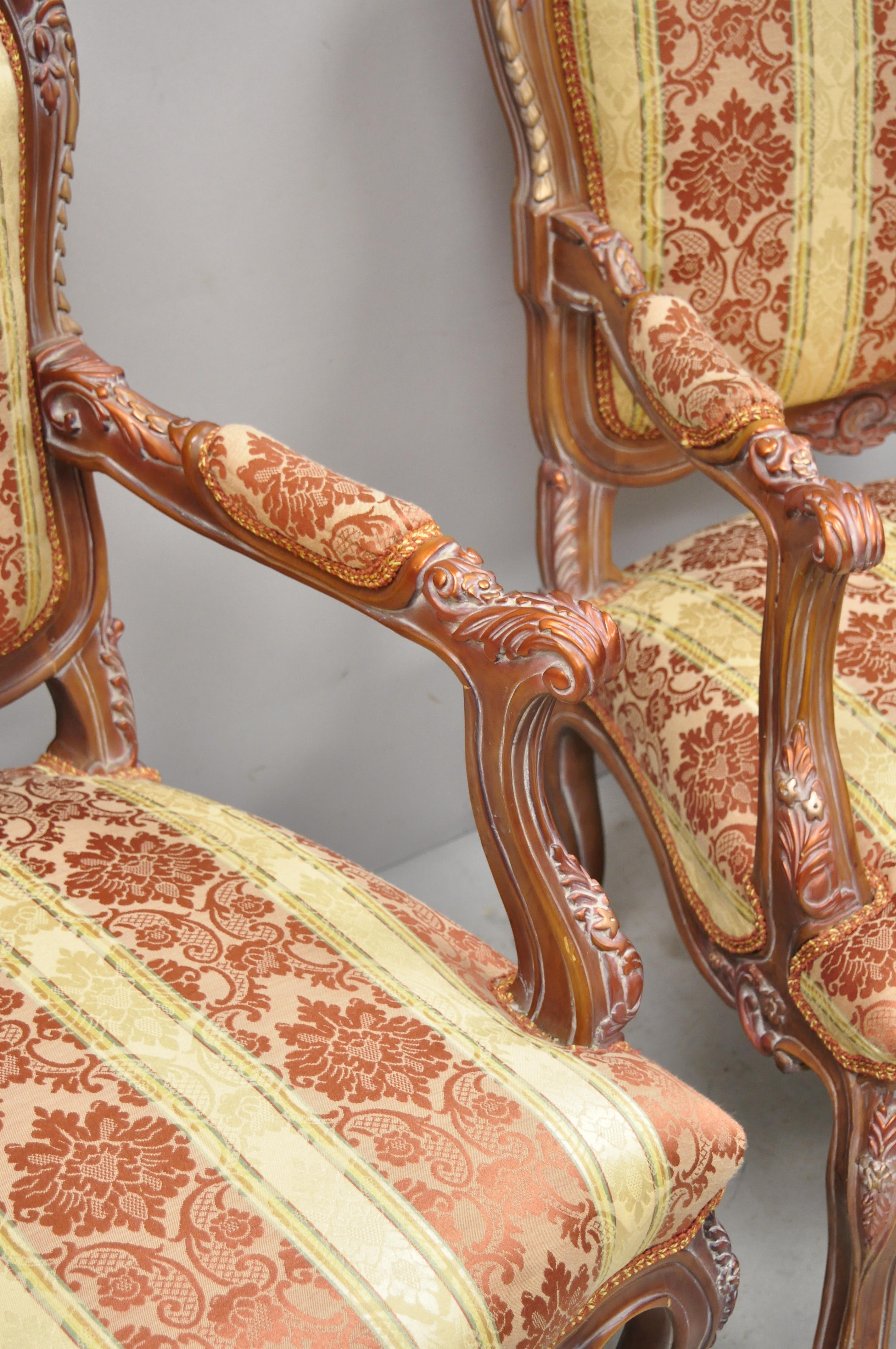 Pair of French Louis XV Style Repro Pink and Gold Bergere Lounge Armchairs 4