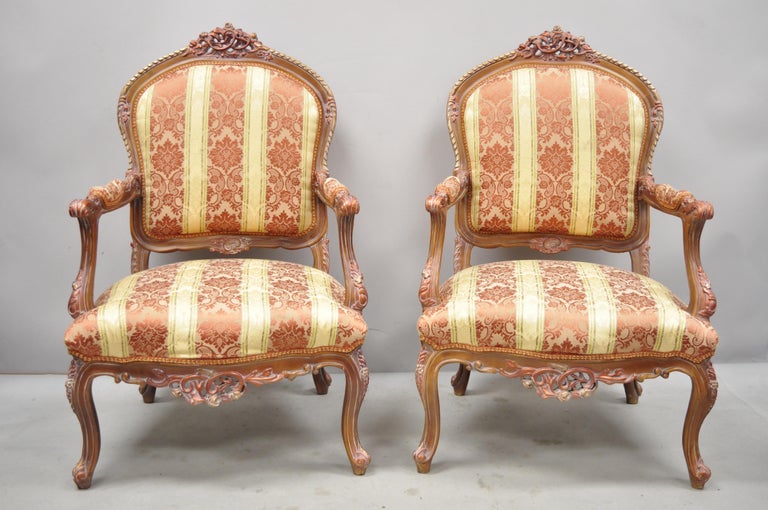 Pair of Pink Louis XV Bergere Arm Chairs