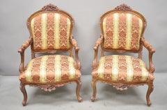 Pair of French Louis XV Style Repro Pink and Gold Bergere Lounge Armchairs