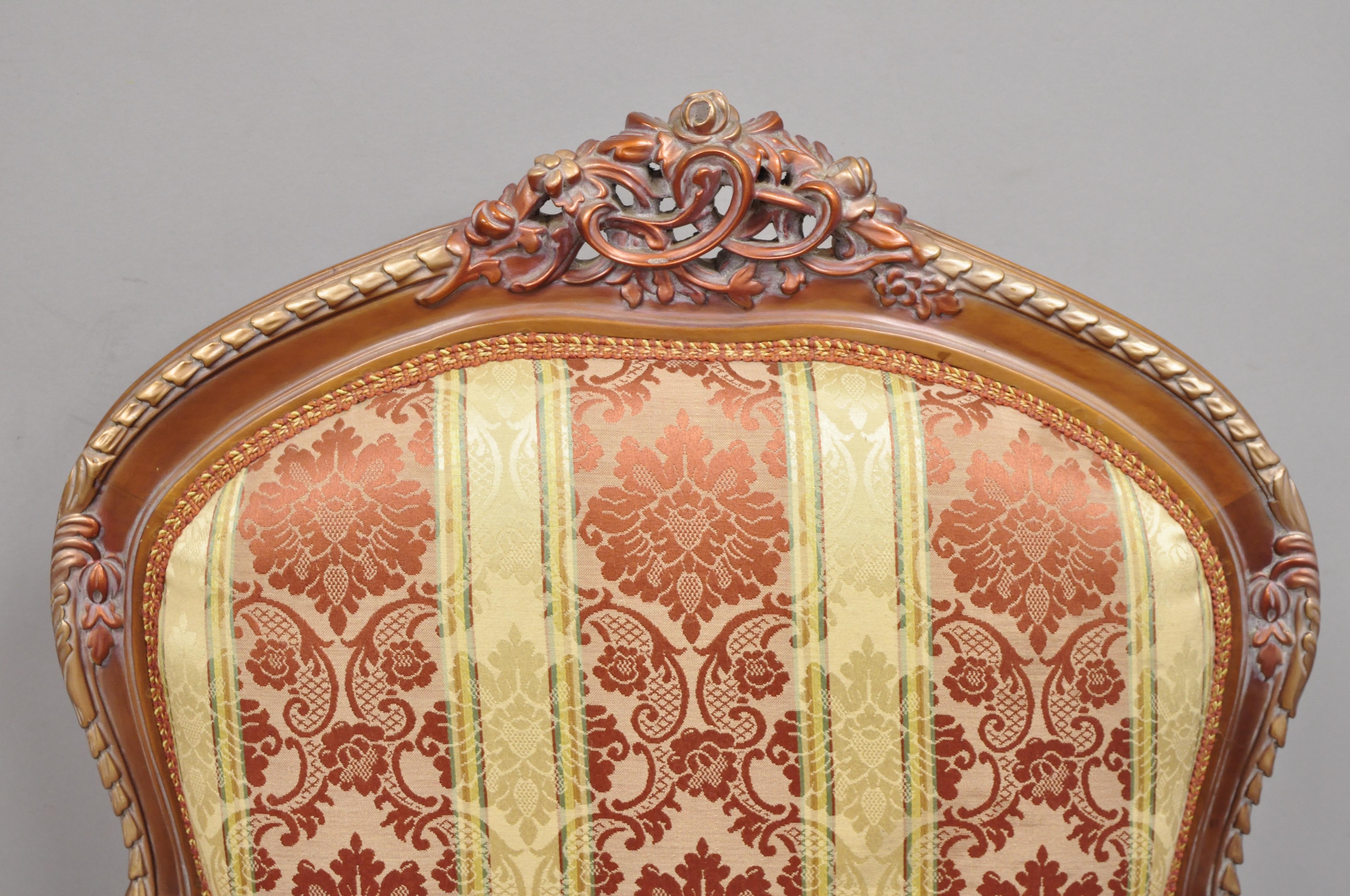 Pair of French Louis XV Style Repro Pink and Gold Bergere Lounge Armchairs In Good Condition In Philadelphia, PA
