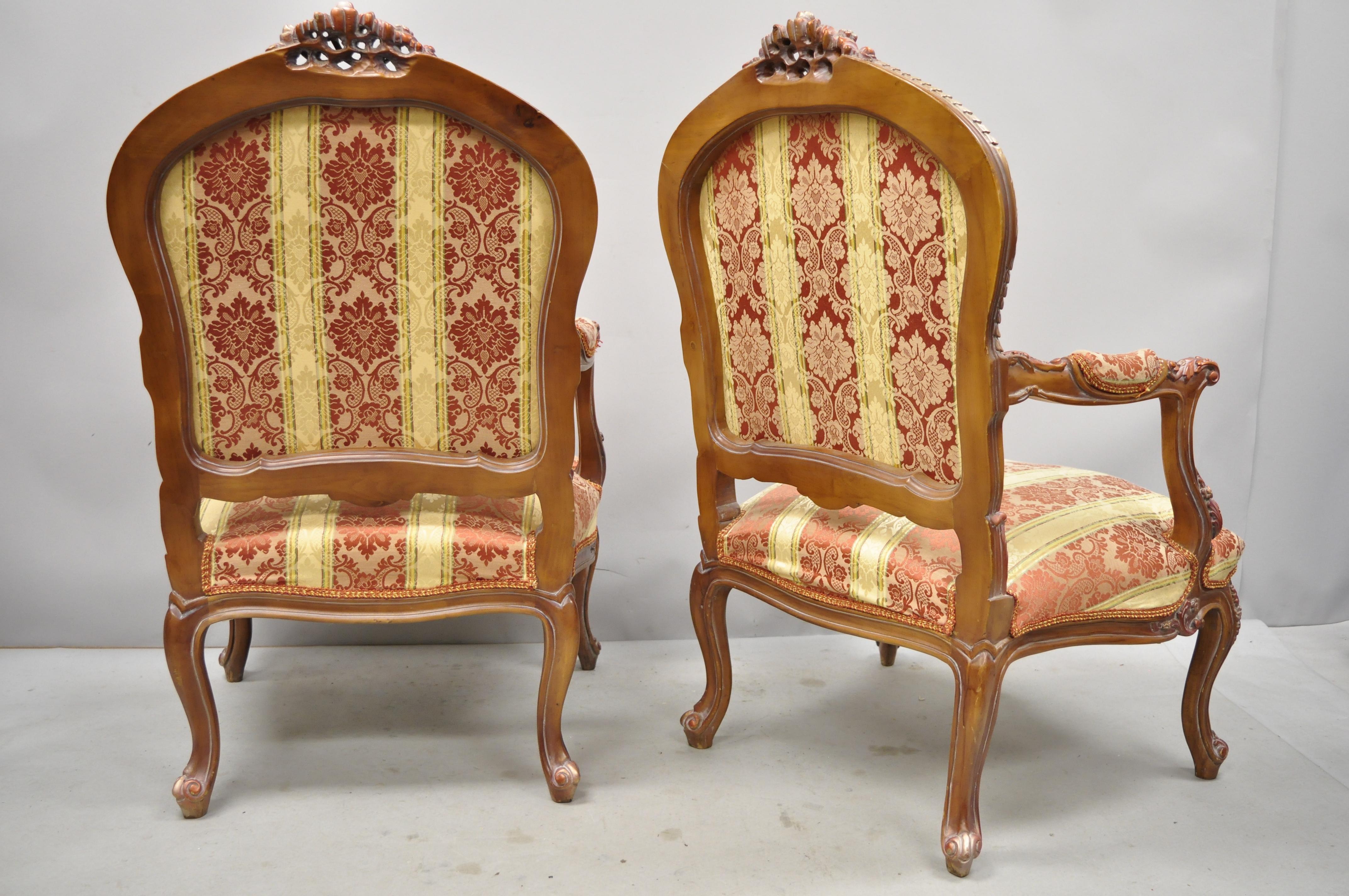 Pair of French Louis XV Style Repro Pink and Gold Bergere Lounge Armchairs 2