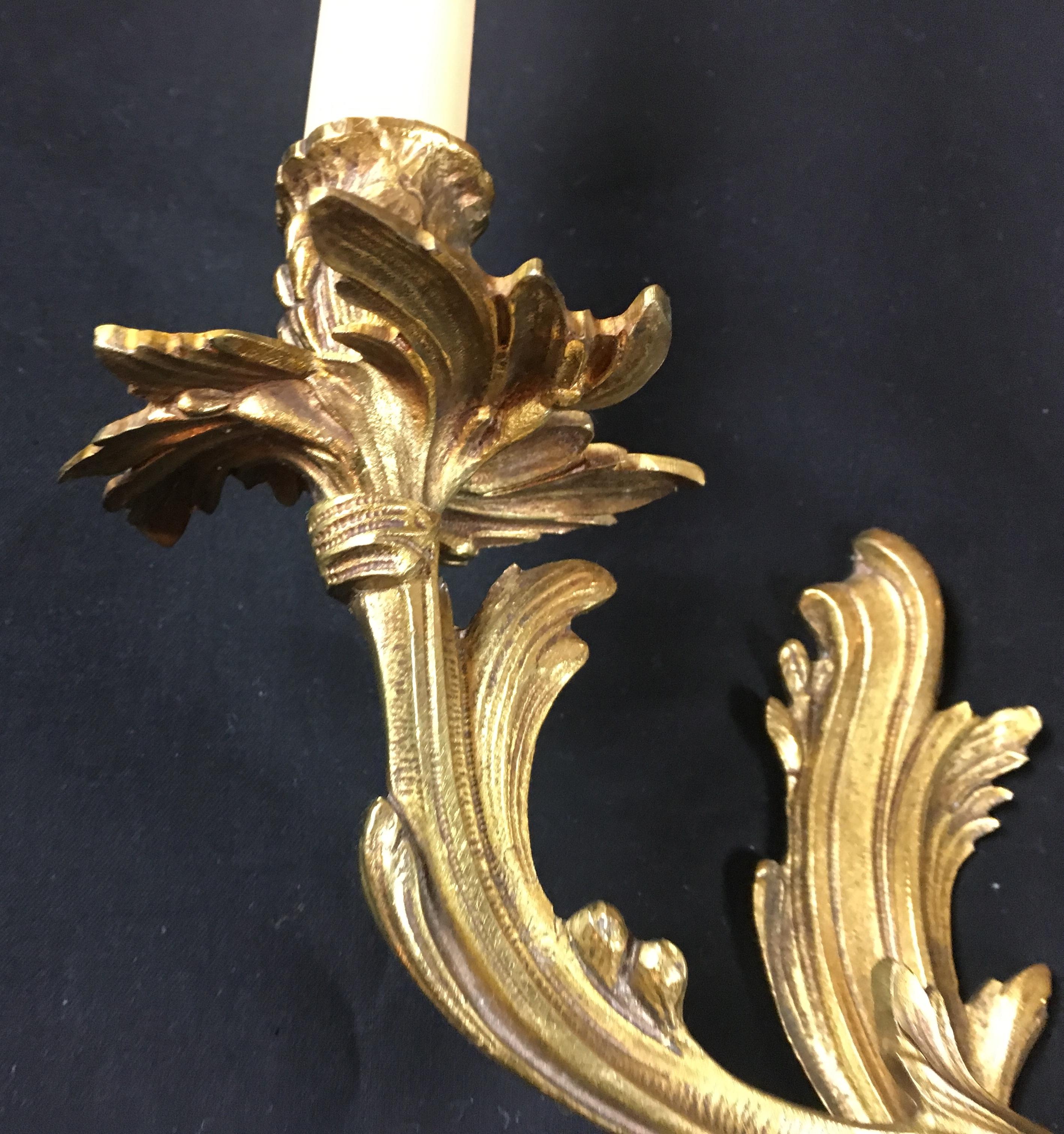 Pair of French Louis XV Style Rococo Gilt Bronze Two-Armed Sconces In Good Condition In Miami, FL