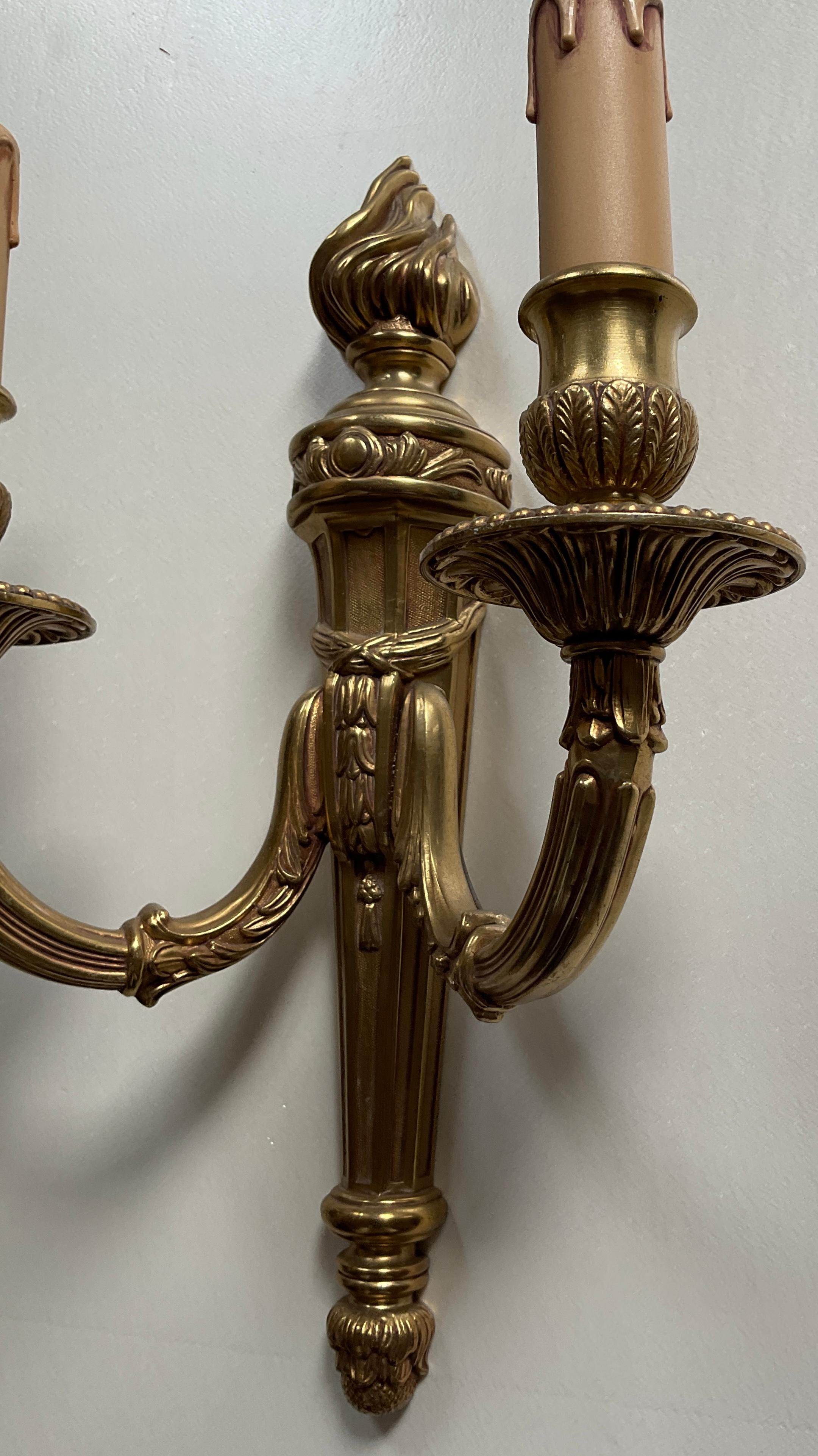 Pair of French Louis XV Style Rococo Gilt Bronze Two-Armed Sconces For Sale 1