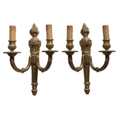 Pair of French Louis XV Style Rococo Gilt Bronze Two-Armed Sconces