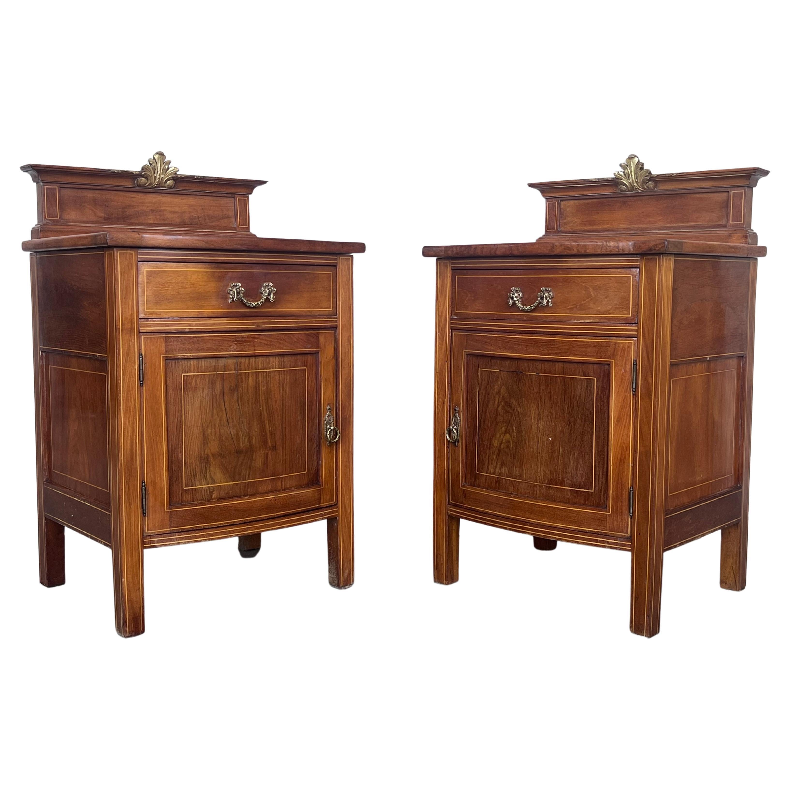 Pair of French Louis XV Style Satinwood One Door Nightstand Bedside Cabinet