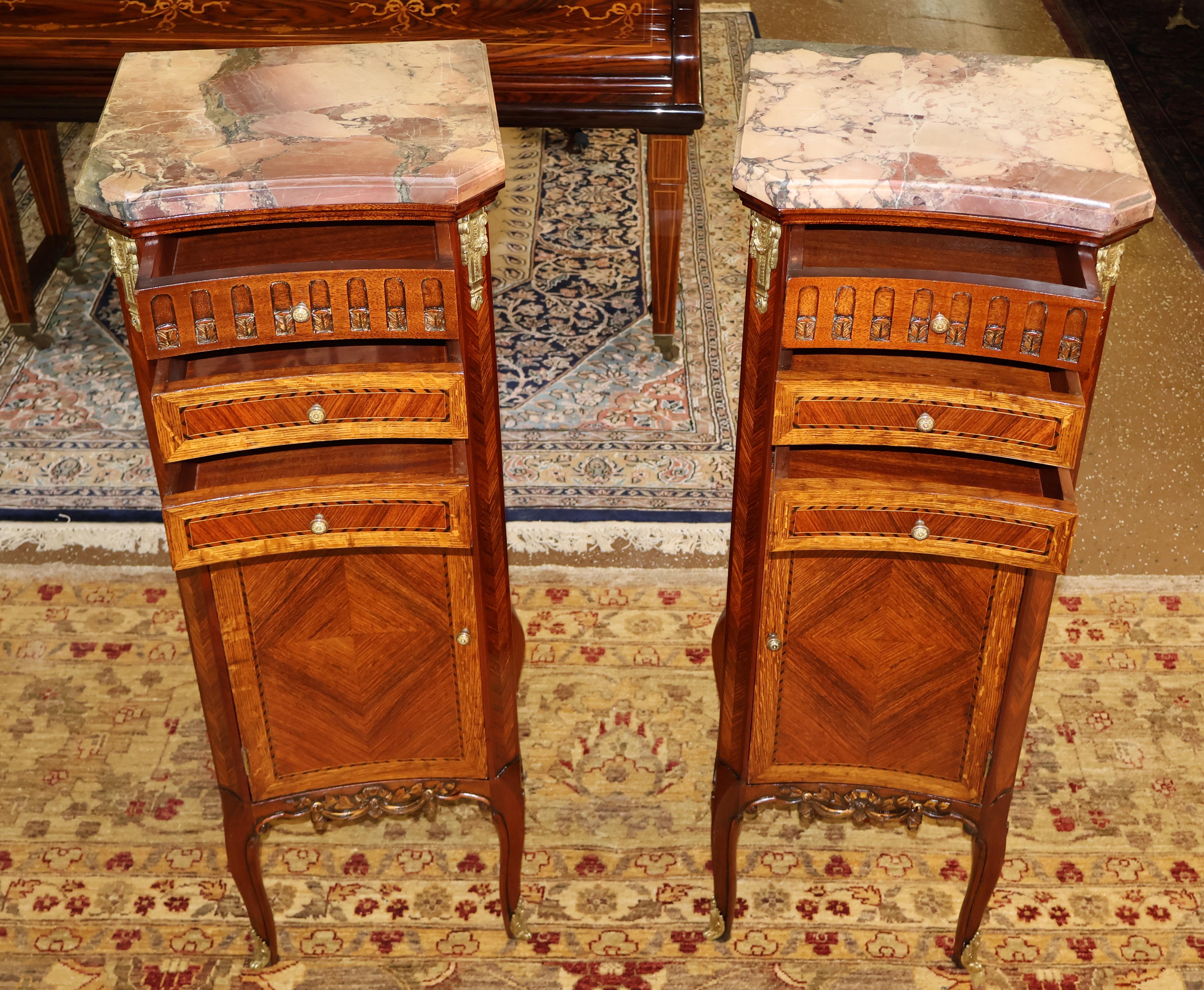 Pair of French Louis XV Style Semainier Lingerie Chest Tall Night Stands For Sale 4