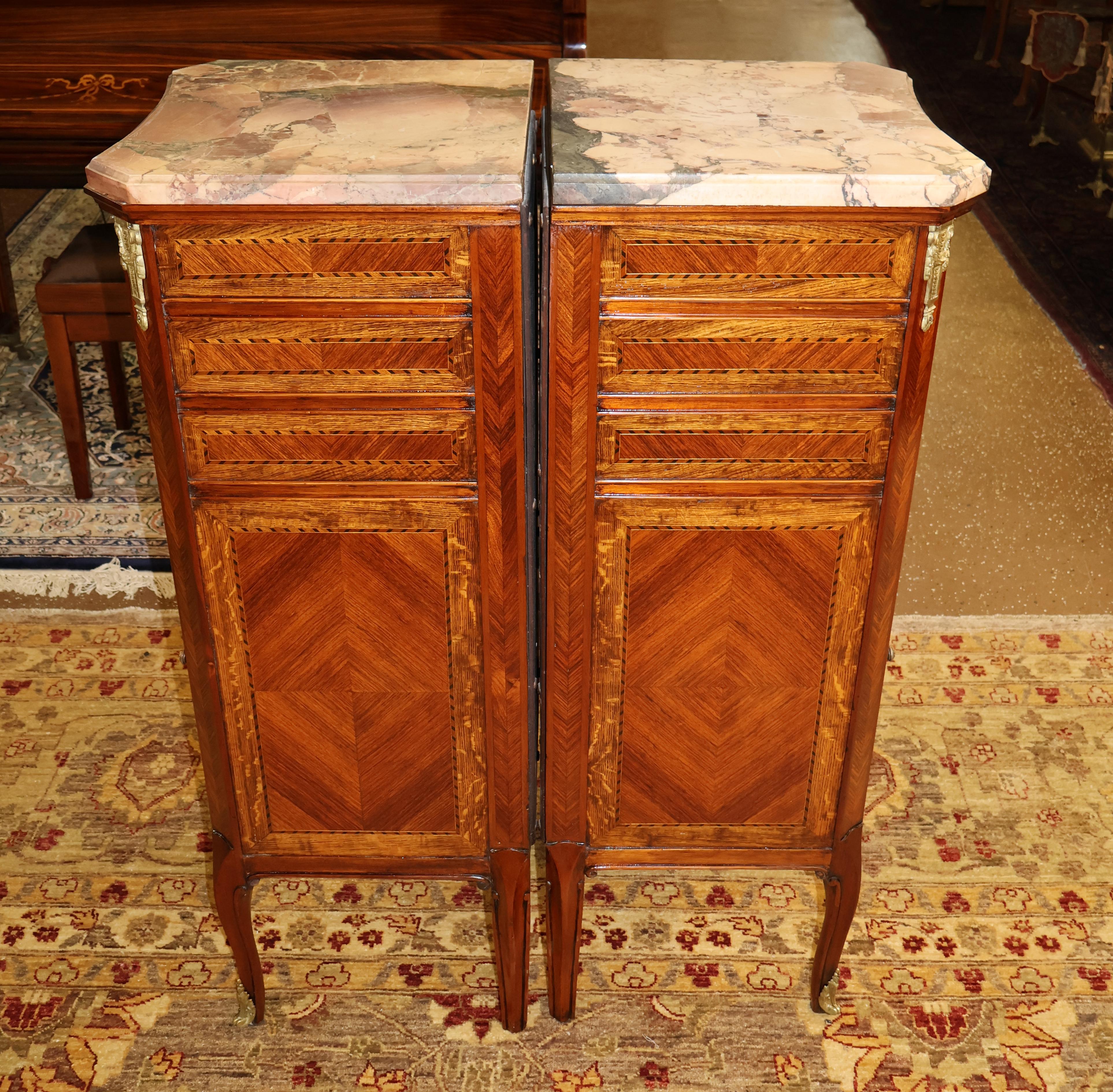 Pair of French Louis XV Style Semainier Lingerie Chest Tall Night Stands For Sale 8