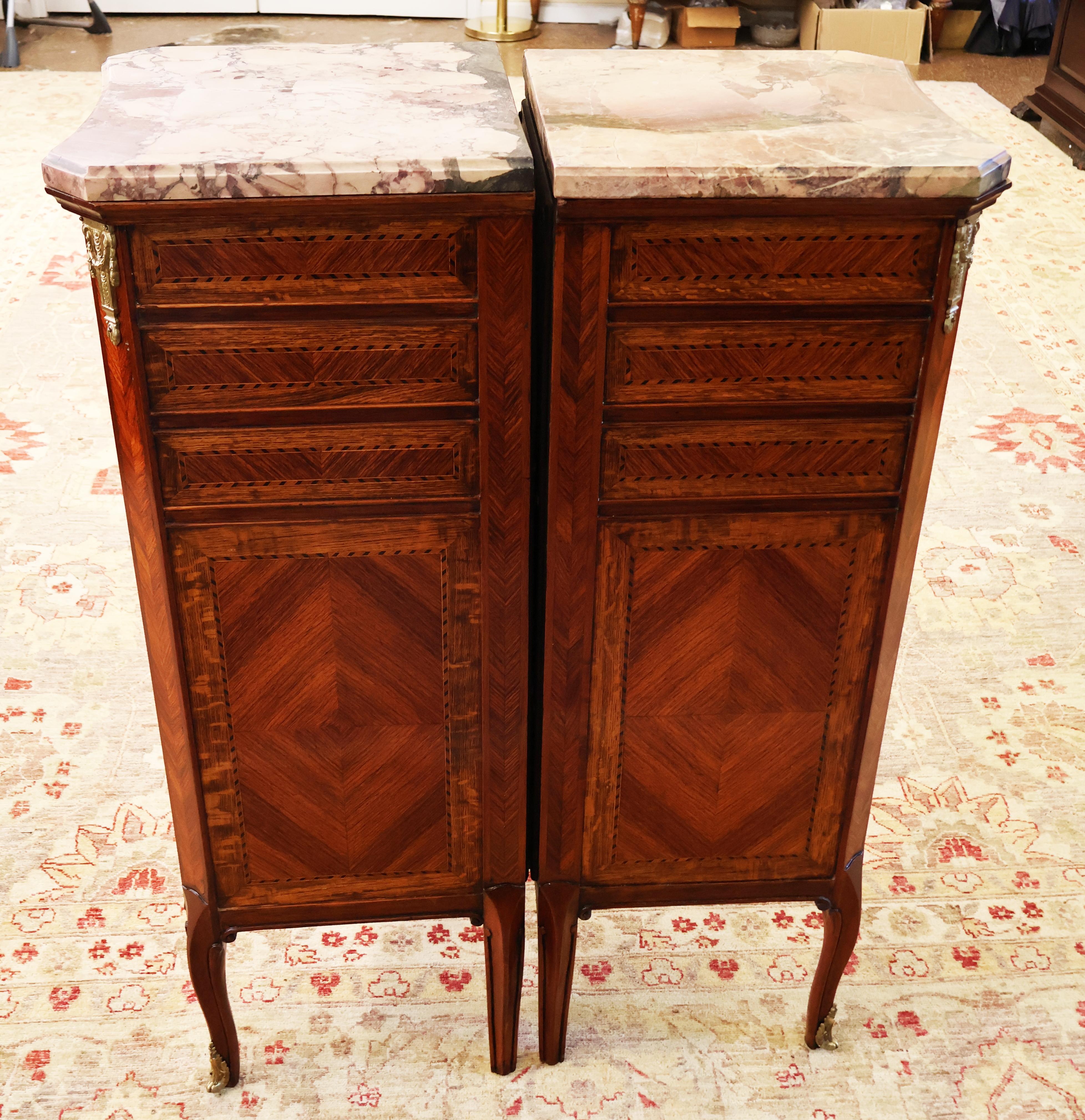 Pair of French Louis XV Style Semainier Lingerie Chest Tall Night Stands For Sale 9