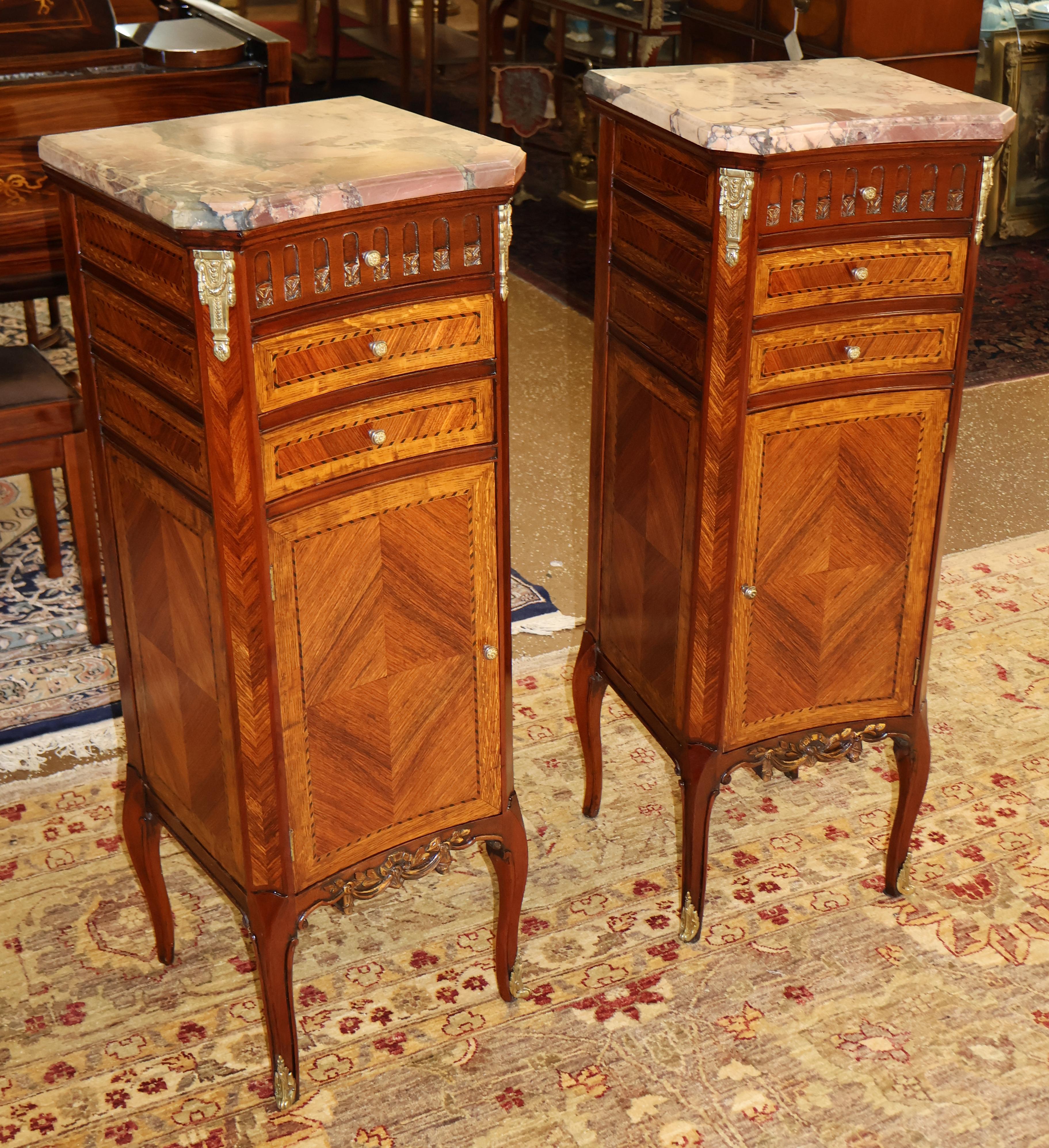 Louis XVI Pair of French Louis XV Style Semainier Lingerie Chest Tall Night Stands For Sale